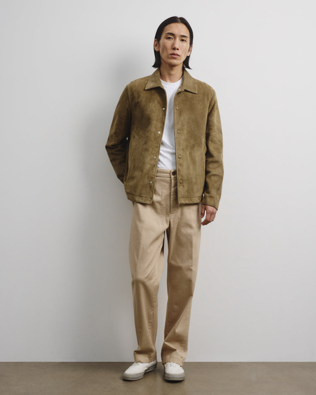 Coach jacket Ted in suede, sfoderata. Verde - Soldier