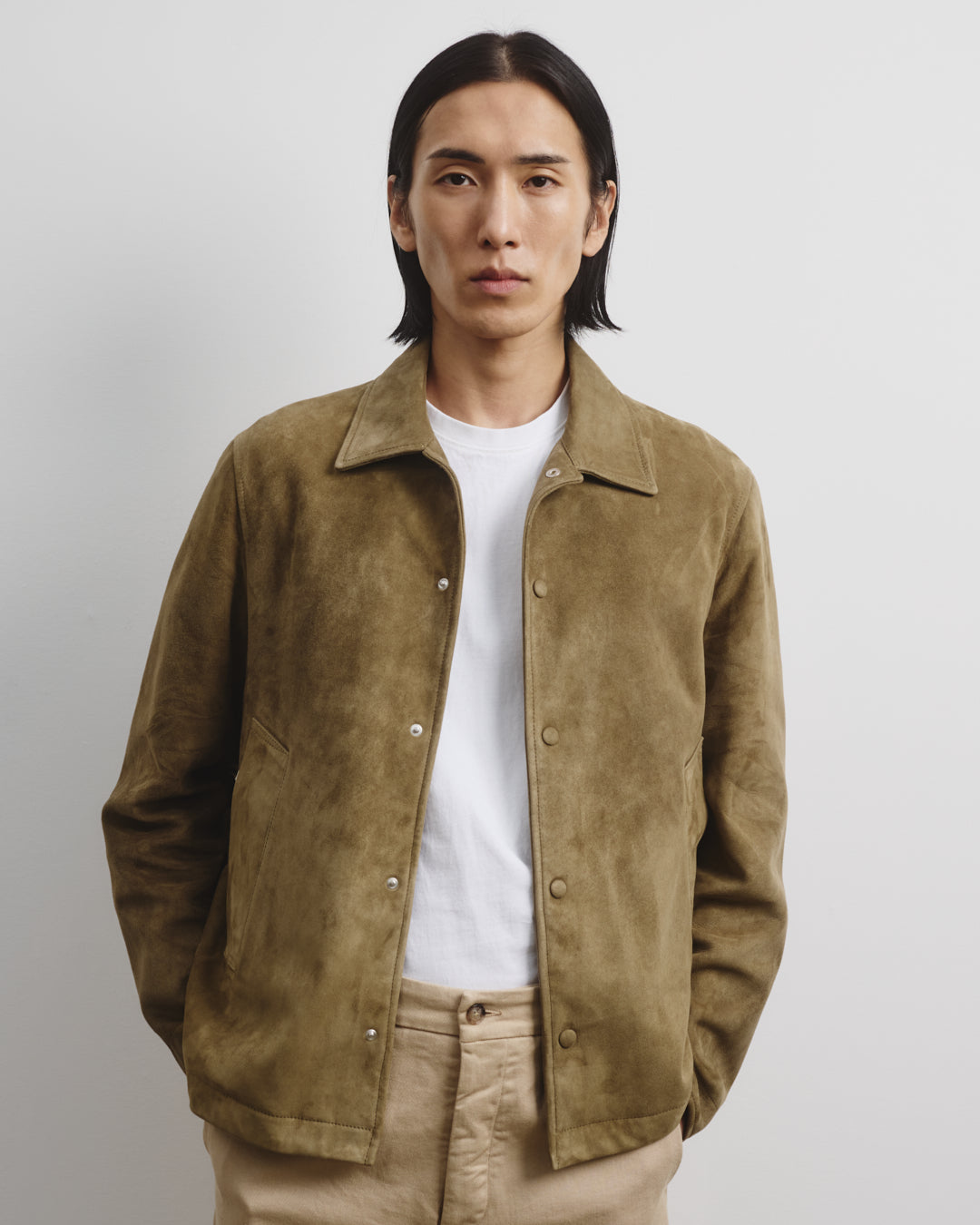 Ted unlined coach jacket in suede leather. Green - Soldier
