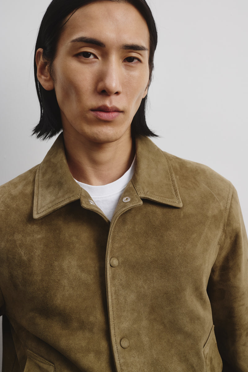 Coach jacket Ted in suede, sfoderata. Verde - Soldier
