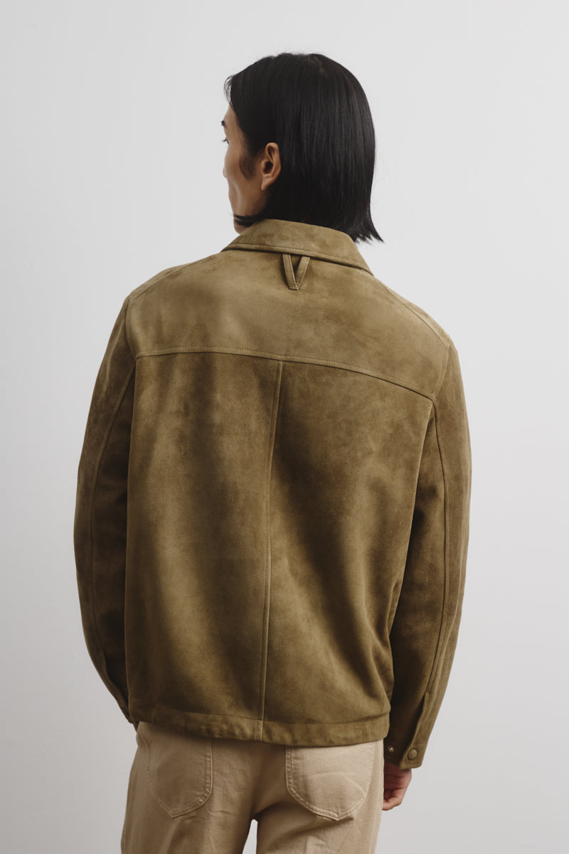 Coach jacket Ted in suede, sfoderata. Verde - Soldier