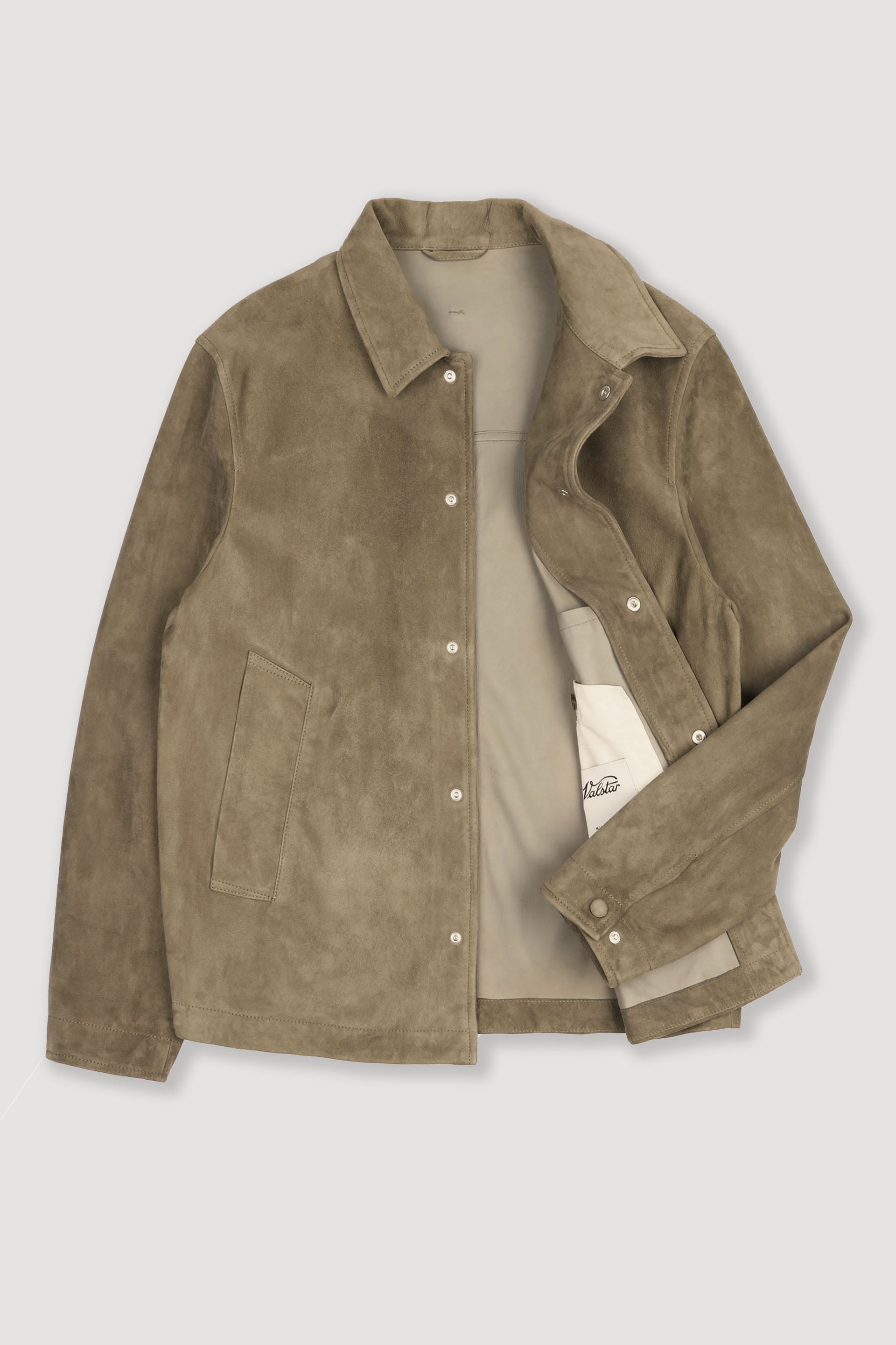 Ted unlined coach jacket in suede leather. Green - Soldier