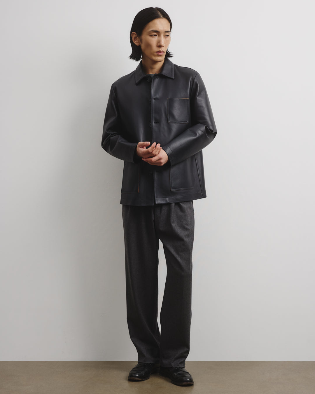 Work jacket Luke in nappa, sfoderata. Blu - Navy
