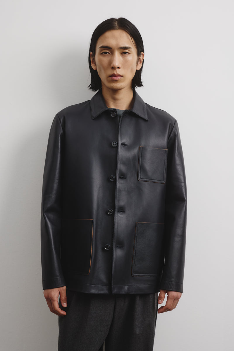Work jacket Luke in nappa, sfoderata. - Navy blue