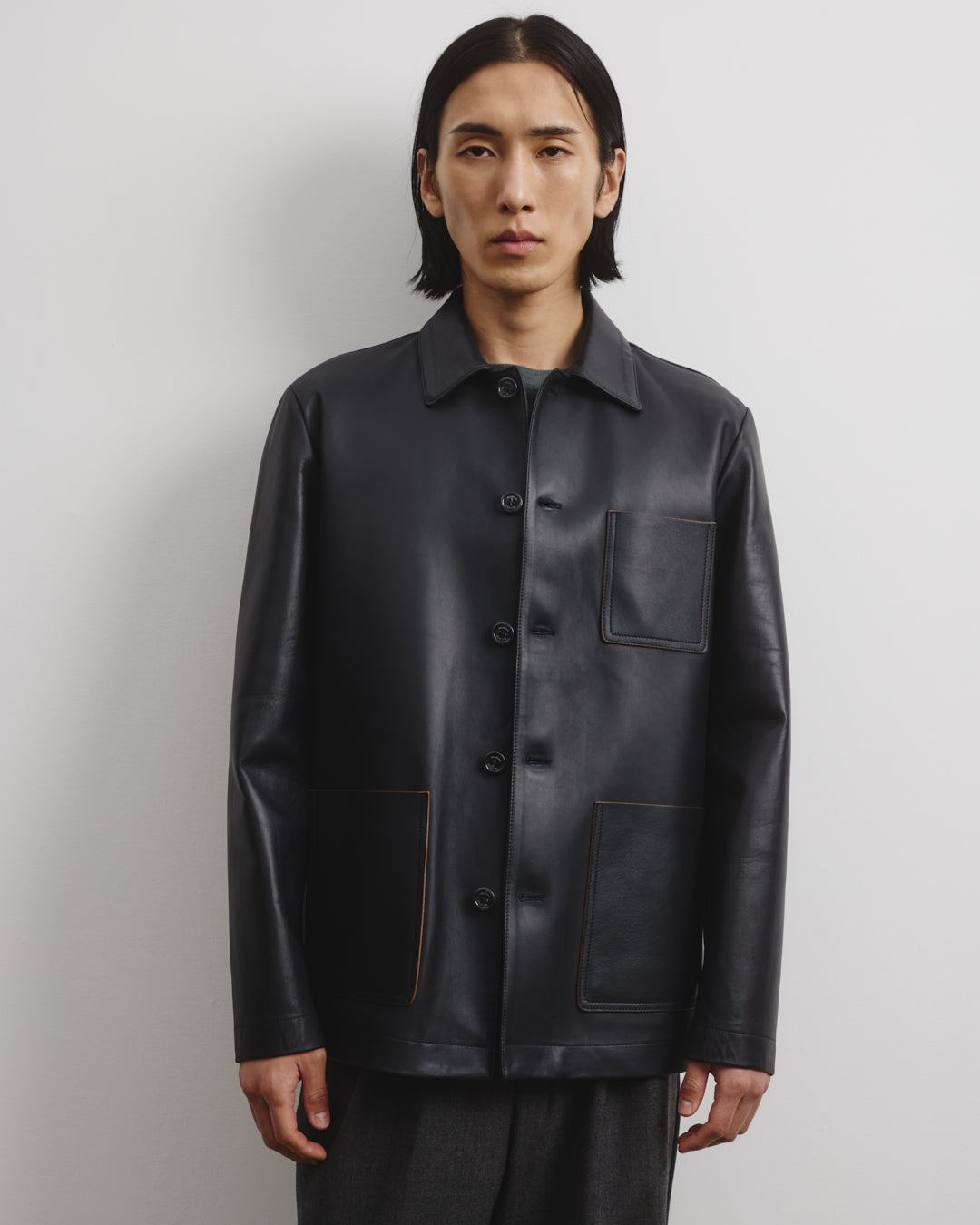 Work jacket Luke in nappa, sfoderata. Blu - Navy