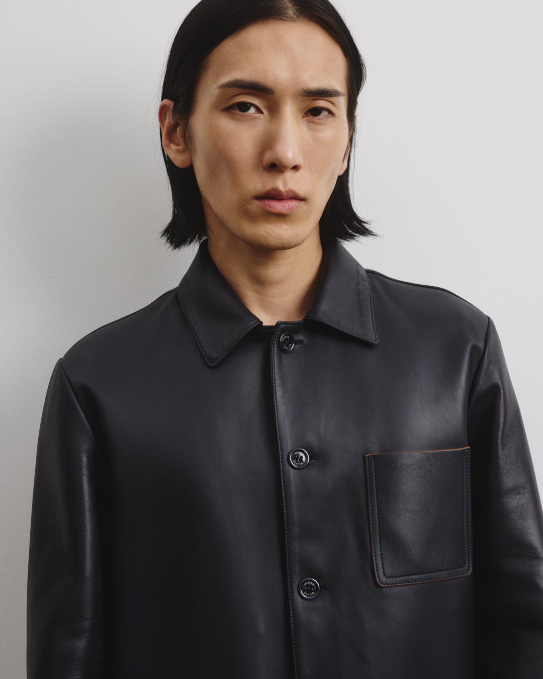 Work jacket Luke in nappa, sfoderata. Blu - Navy