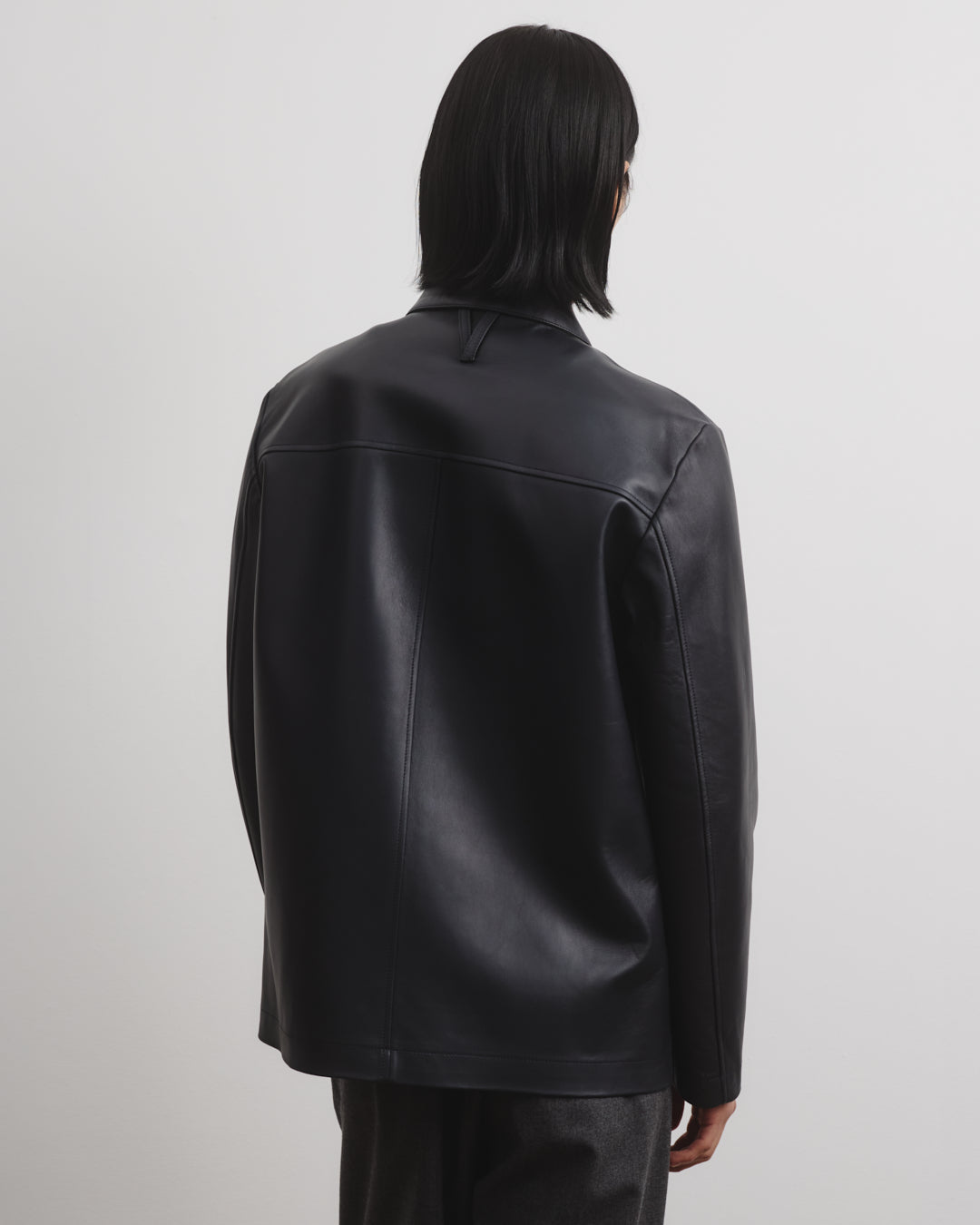 Work jacket Luke in nappa, sfoderata. Blu - Navy