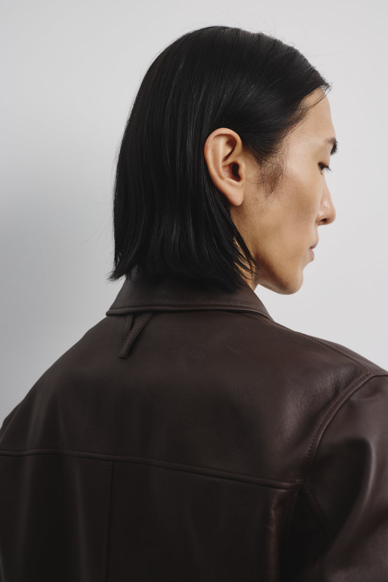 Roy unlined flight jacket in nappa leather. Brown - Caffè
