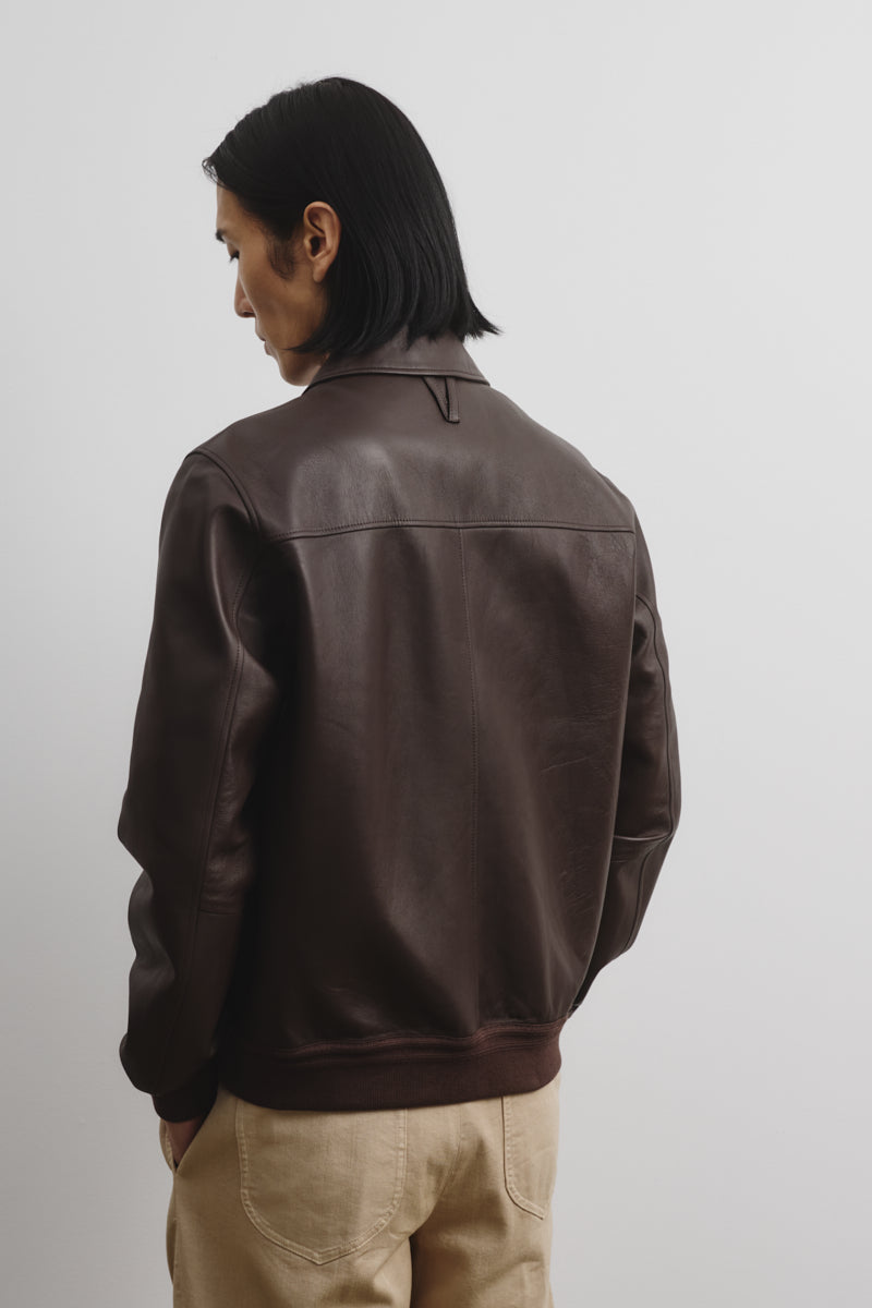 Roy unlined flight jacket in nappa leather. Brown - Caffè