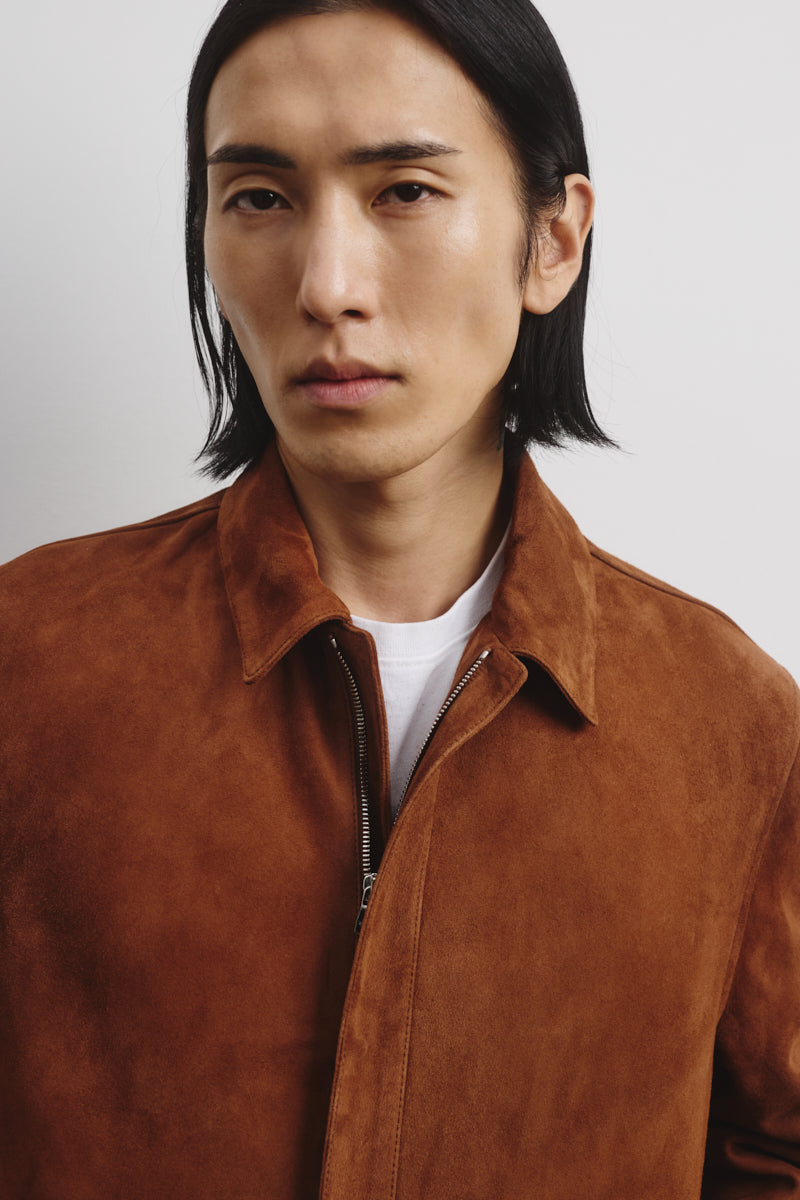 Unlined zip jacket in suede leather. Brown - Dark sandal