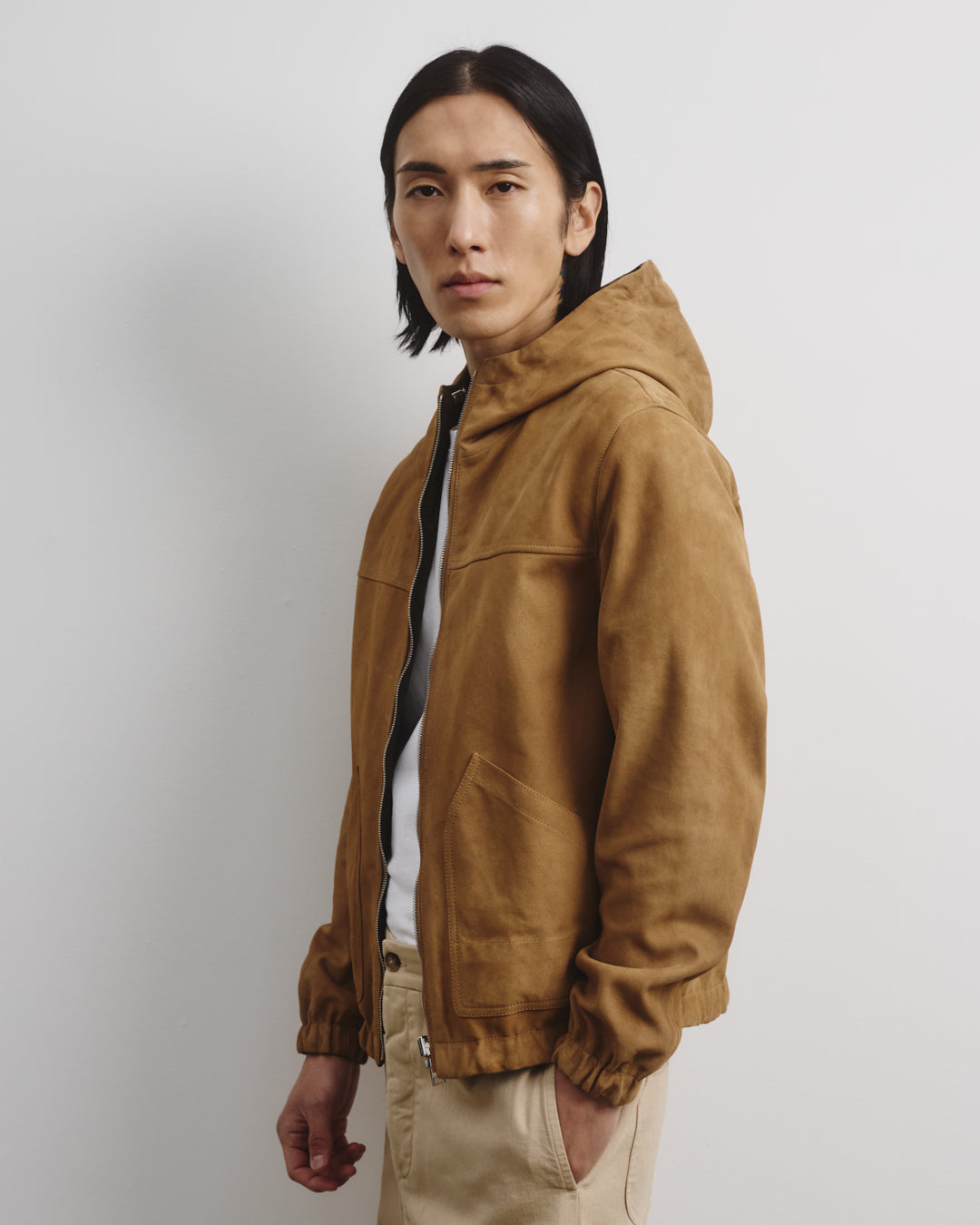 Giubbotto Coyle reversibile con cappuccio in suede e tessuto waterproof. Beige - Arachide/Military