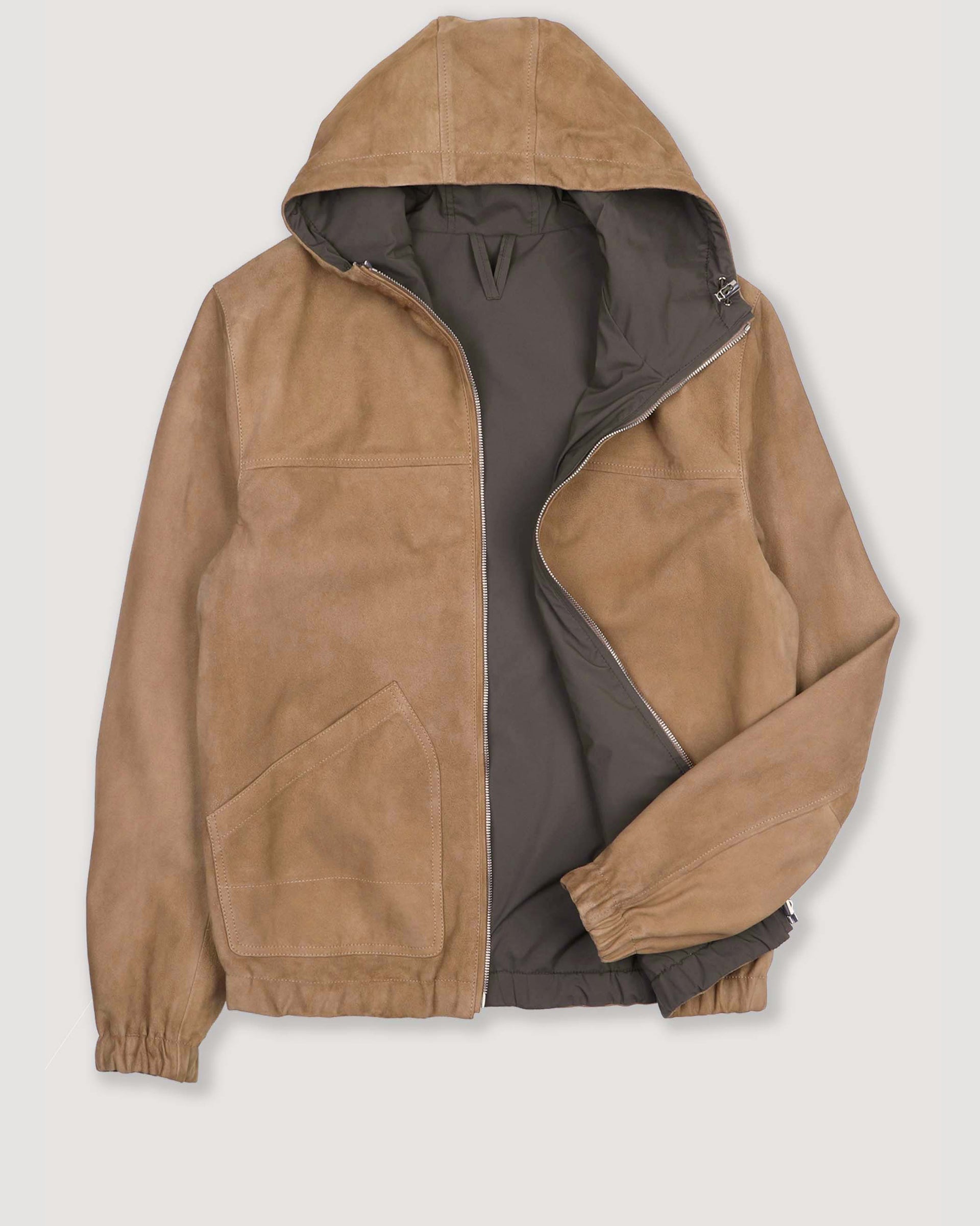 Giubbotto Coyle reversibile con cappuccio in suede e tessuto waterproof. Beige - Arachide/Military