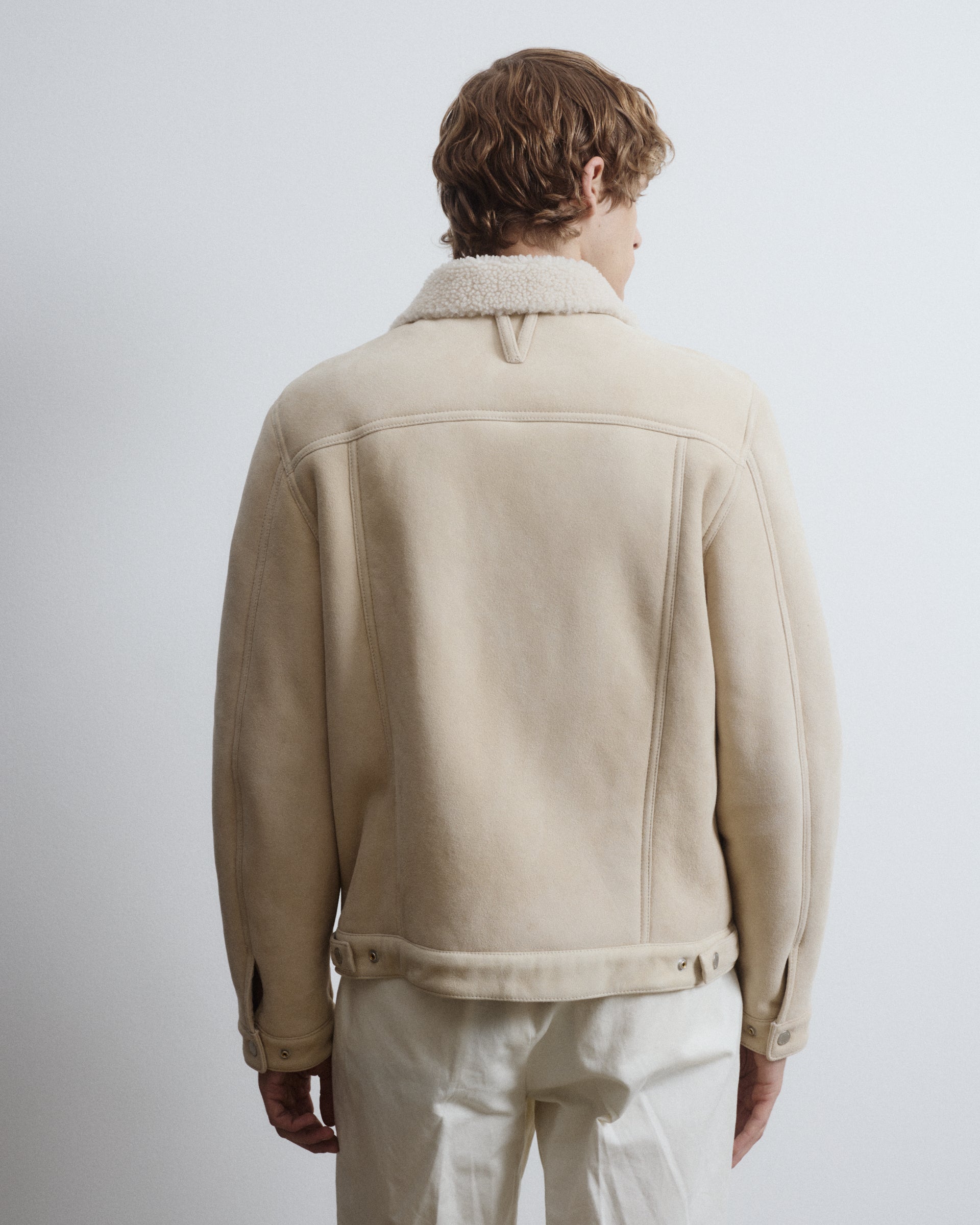 Trucker jacket in montone suede. Panna - Off white