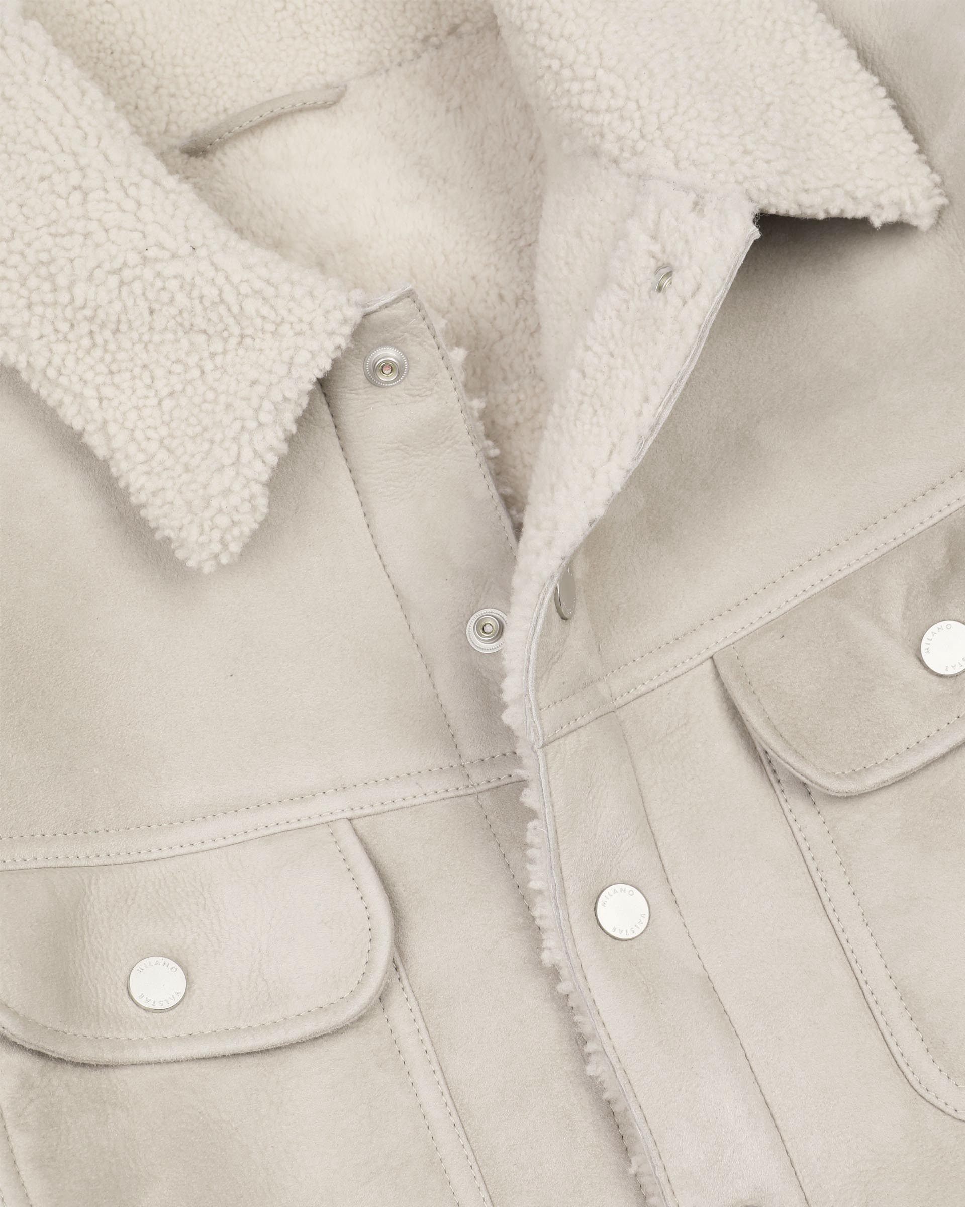 Trucker jacket in montone suede. Panna - Off white