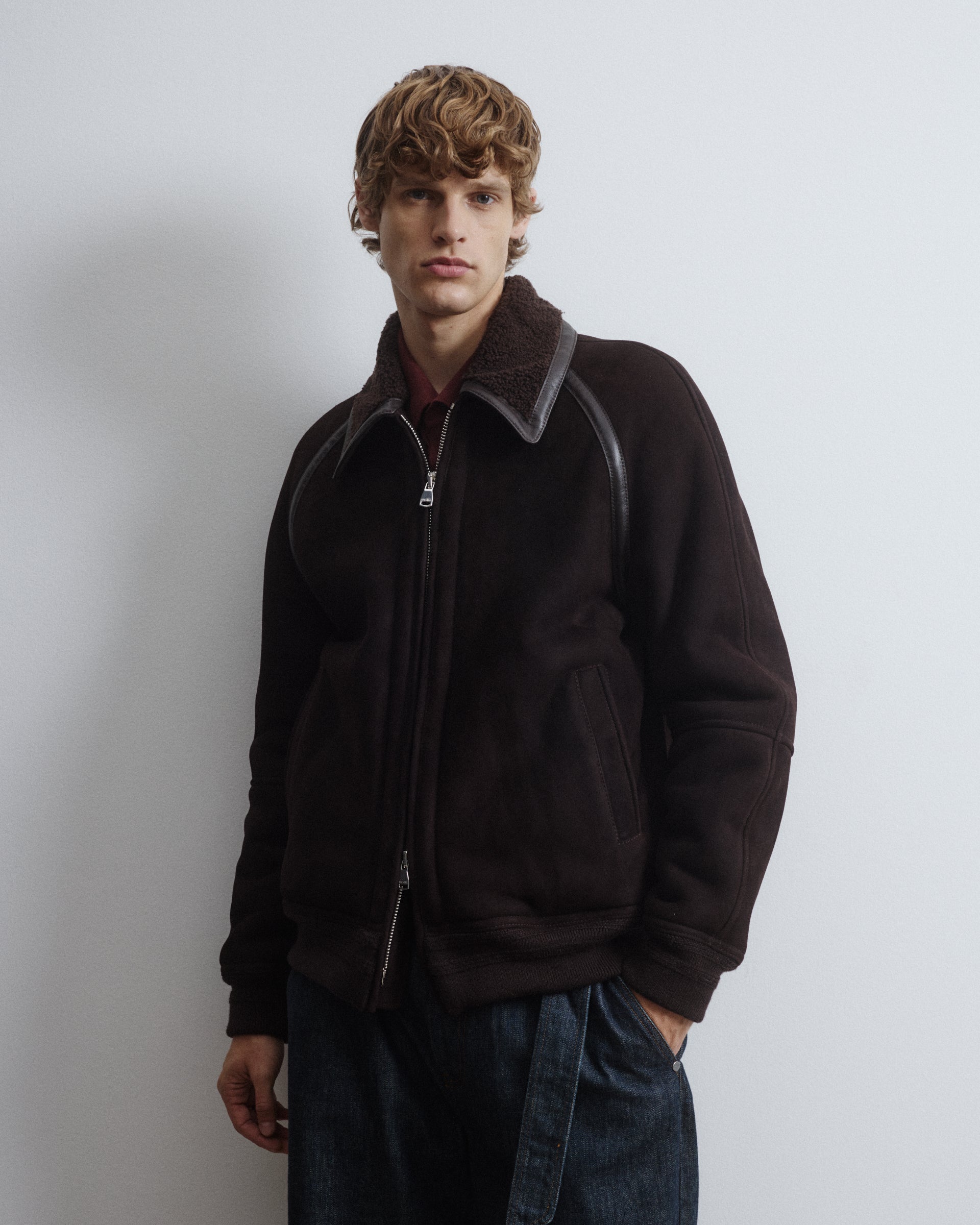 Giubbotto bomber Martin in montone suede. Marrone - Caffè