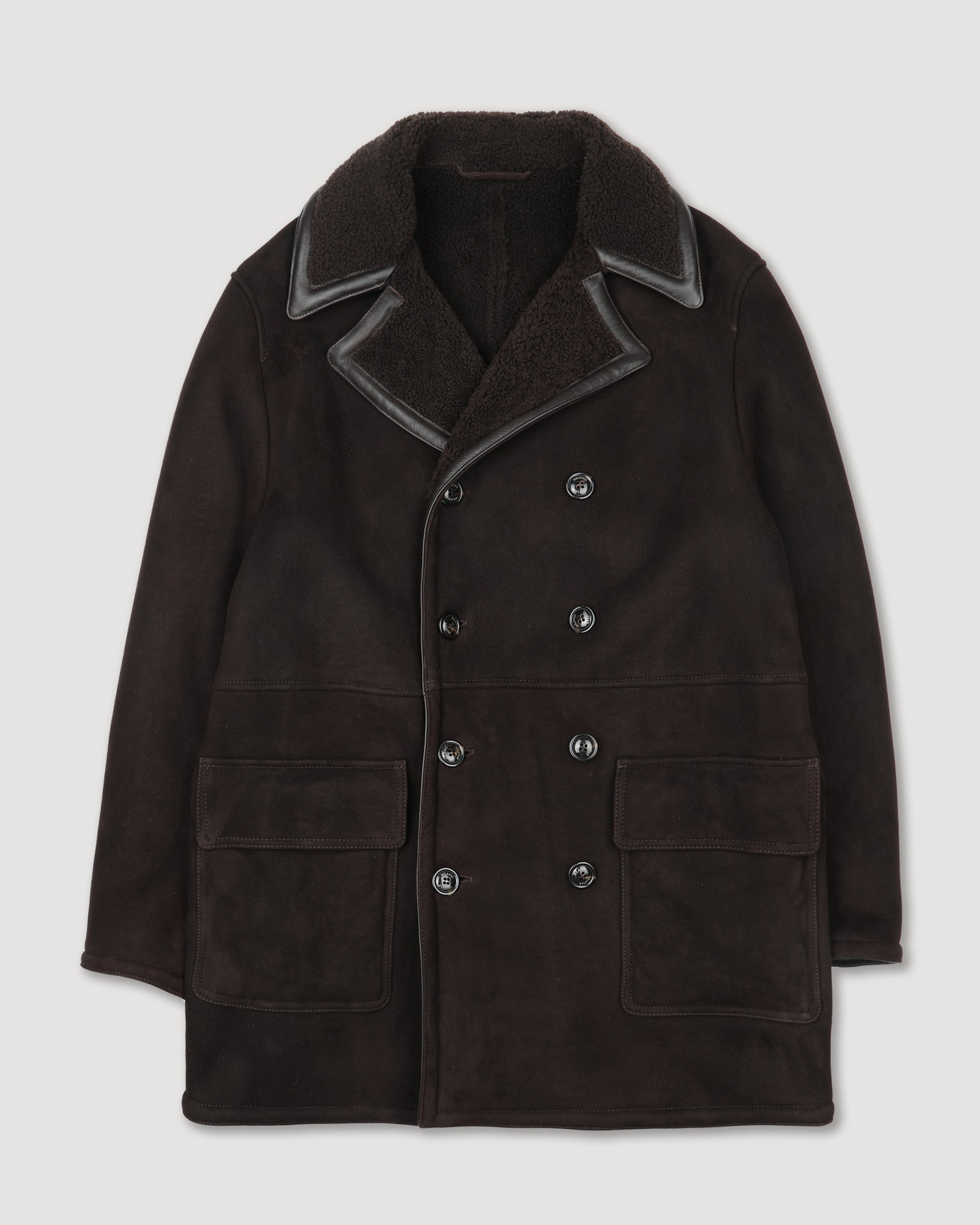 Benjamin shearling suede double-breasted peacoat. Brown - Caffè