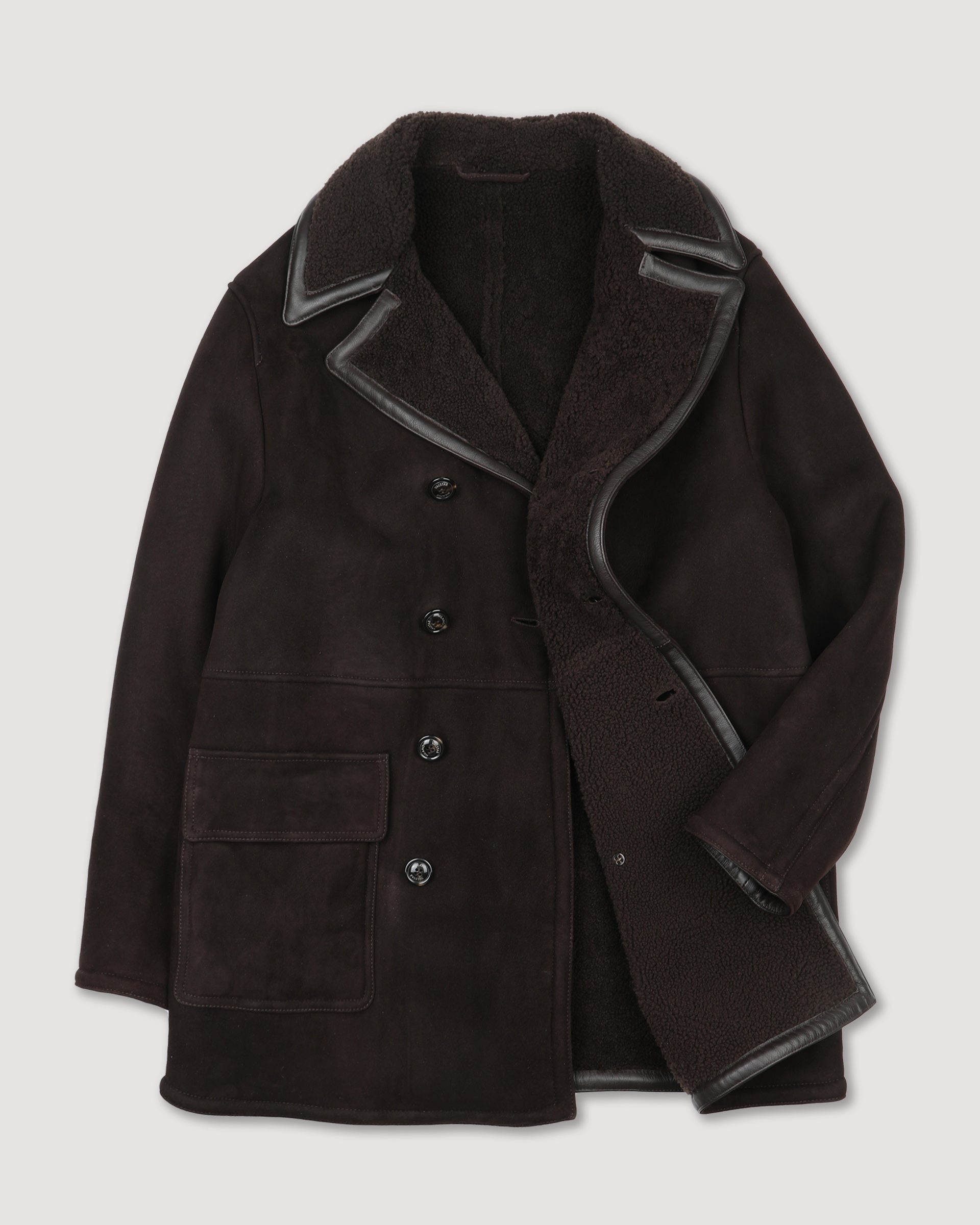 Benjamin shearling suede double-breasted peacoat. Brown - Caffè