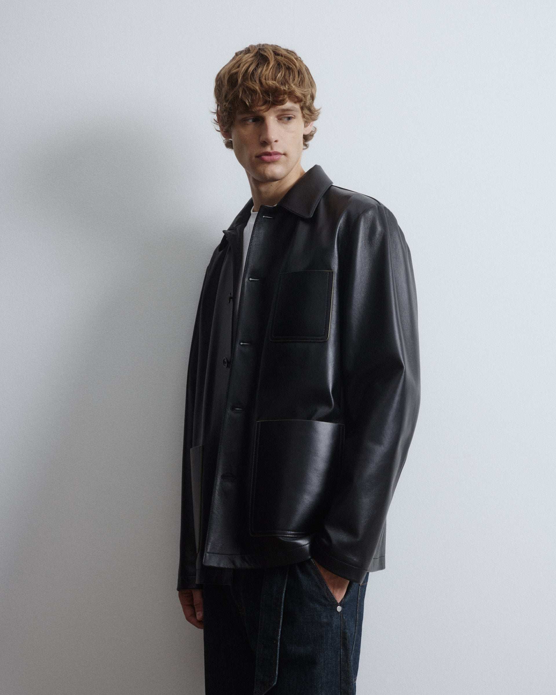 Work jacket Luke in nappa, foderata. Nero - Black