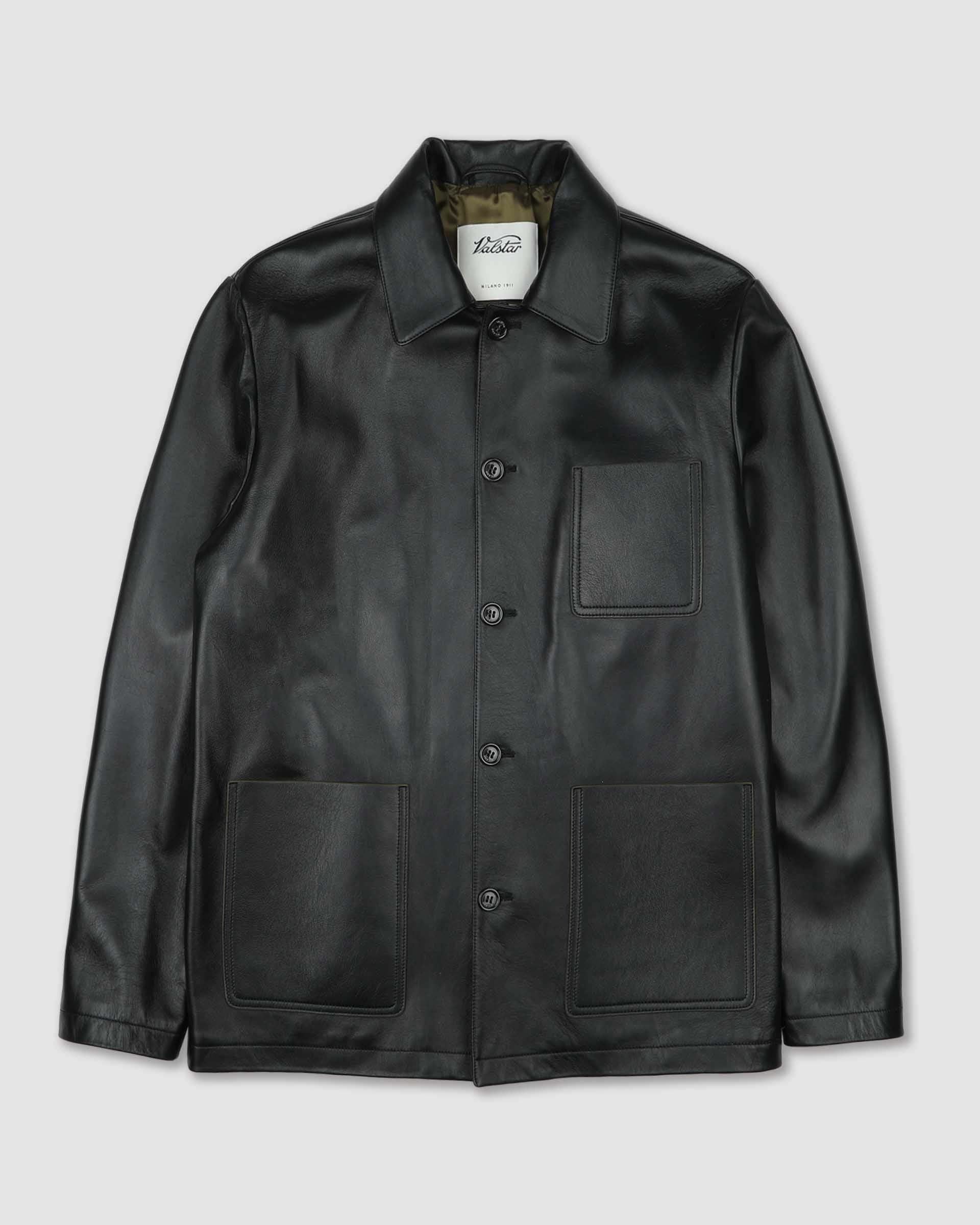 Luke work jacket in nappa leather, lined - Black