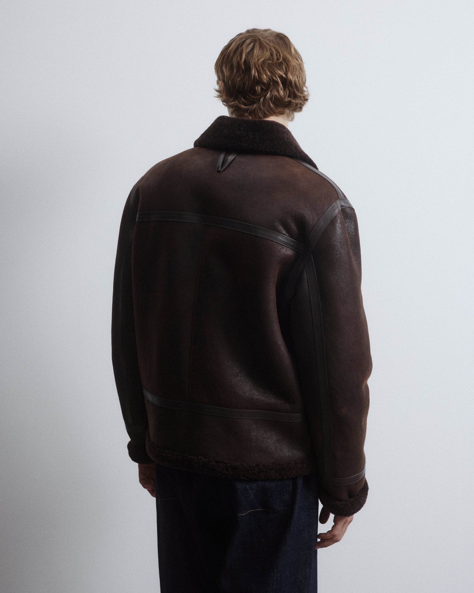 Corbun waxed shearling suede flight jacket. - Testa di moro