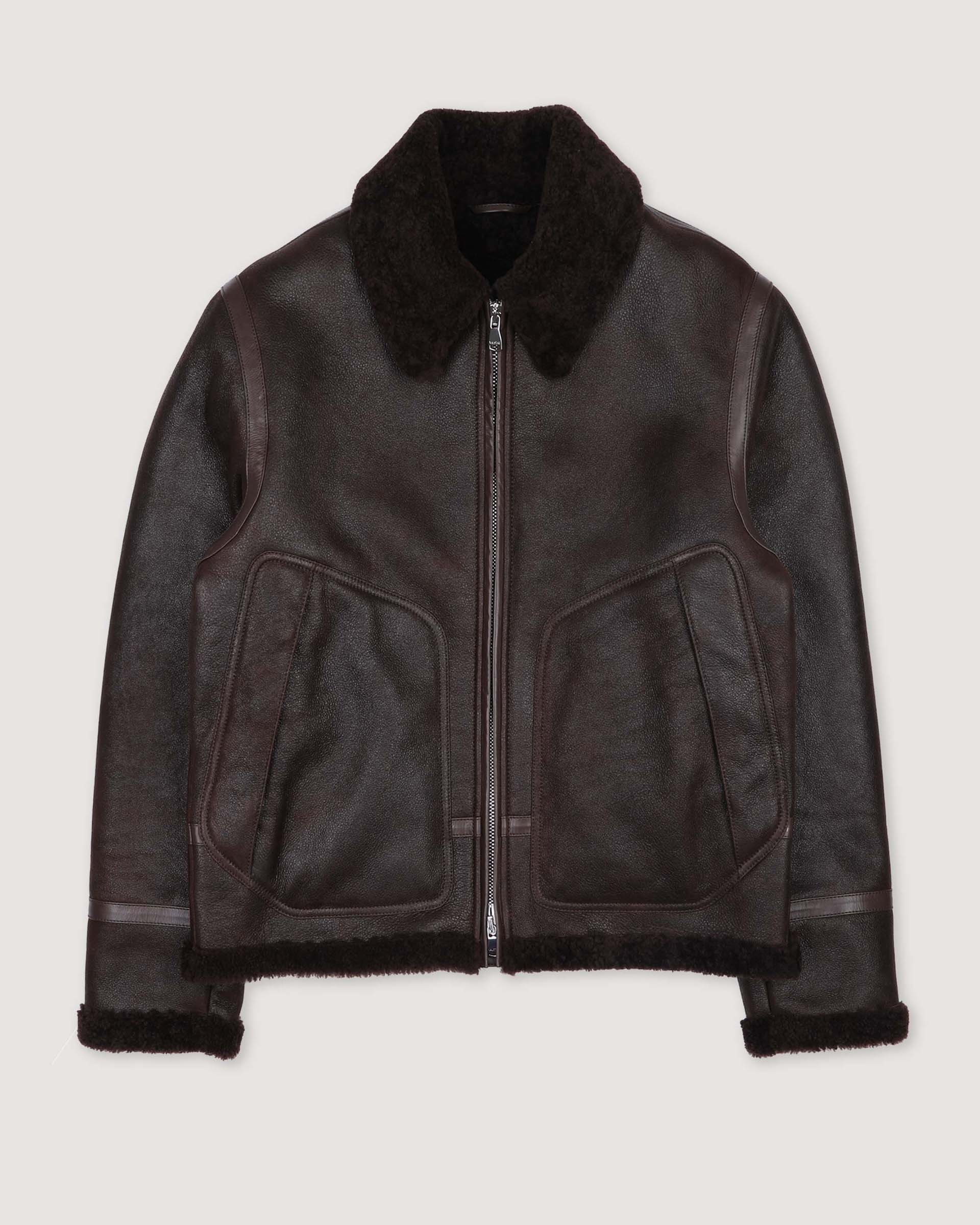 Corbun waxed shearling suede flight jacket. - Testa di moro