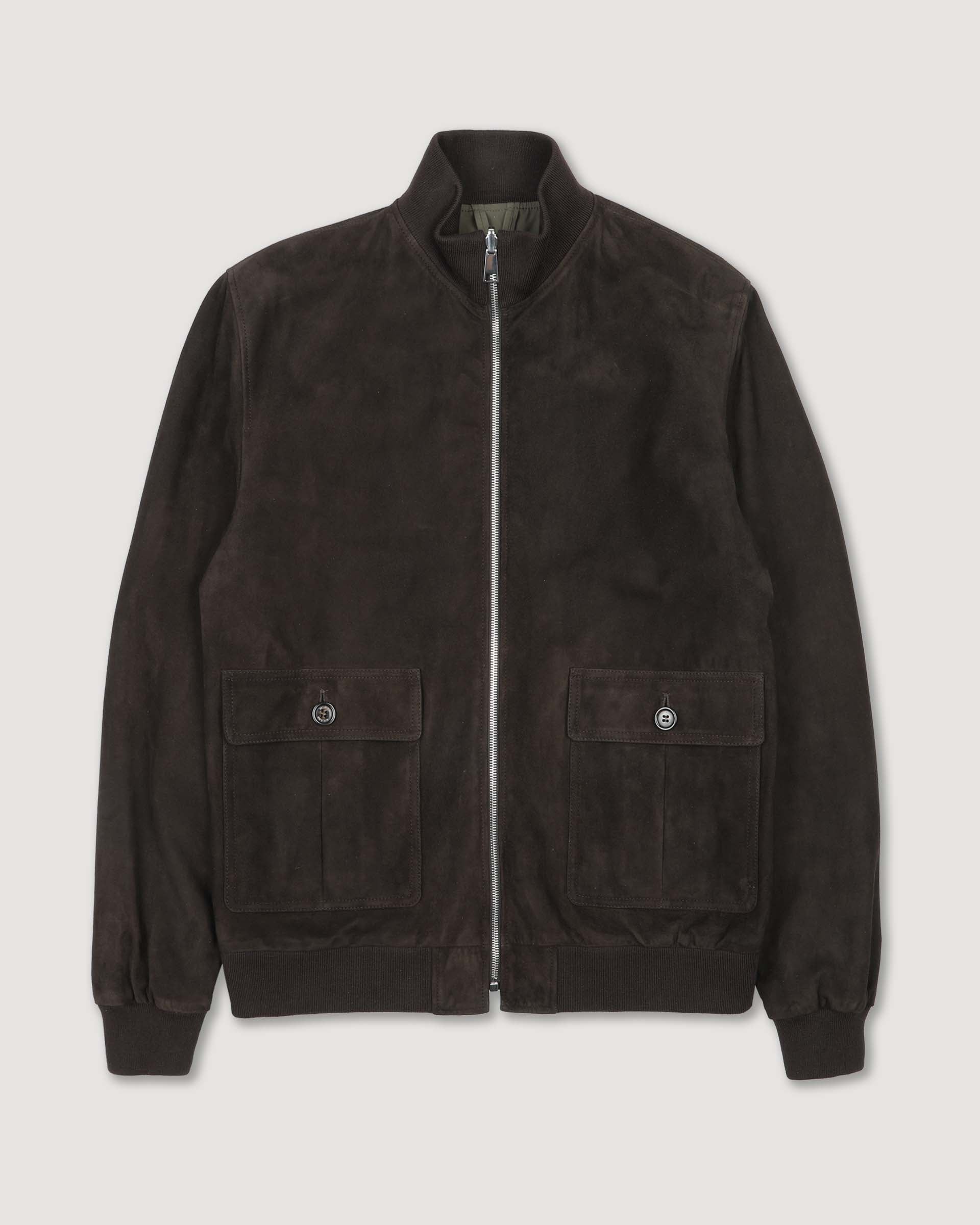 Giubbotto con zip reversibile in suede e tessuto waterproof. Verde - Ebano/Military