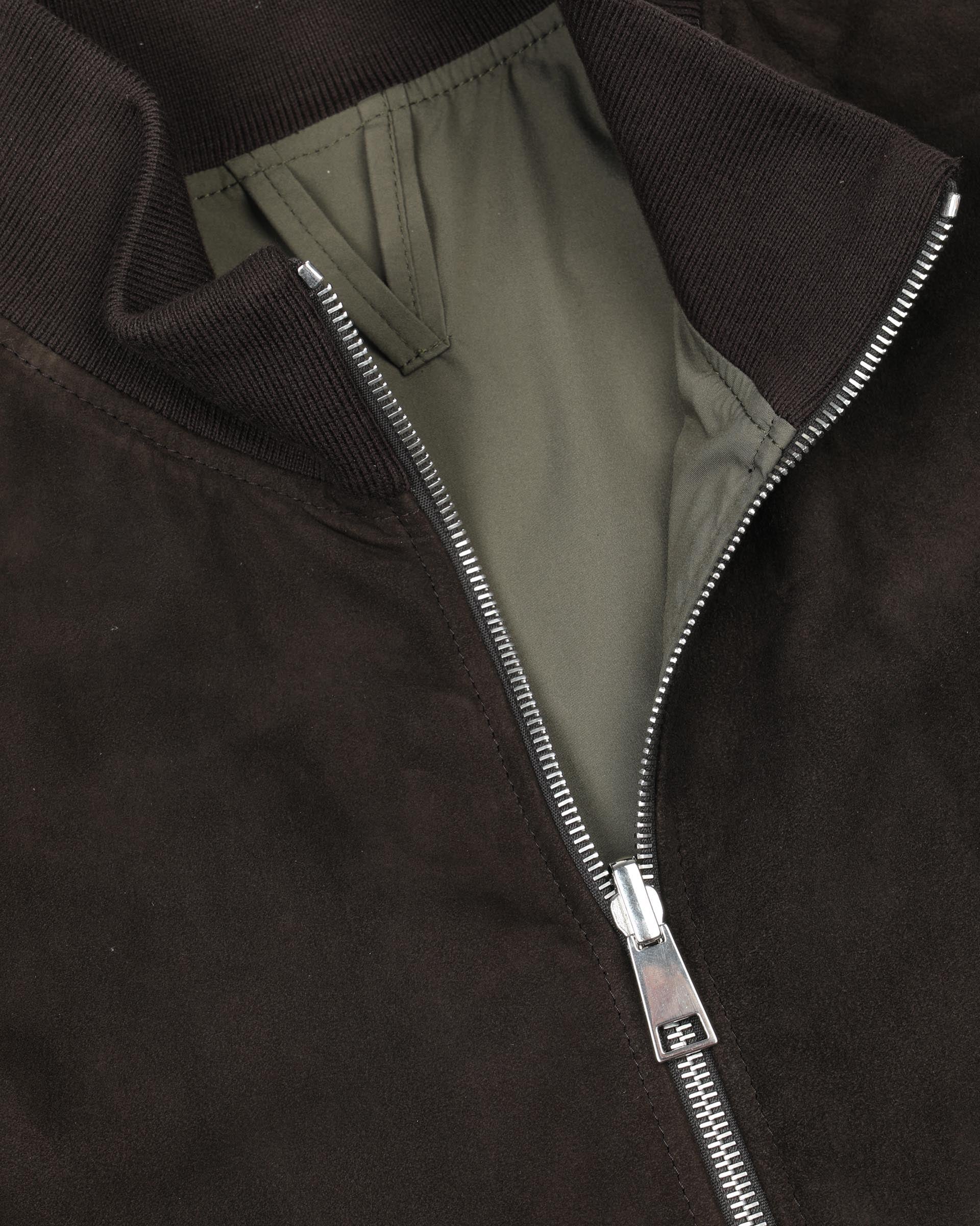 Giubbotto con zip reversibile in suede e tessuto waterproof. Verde - Ebano/Military