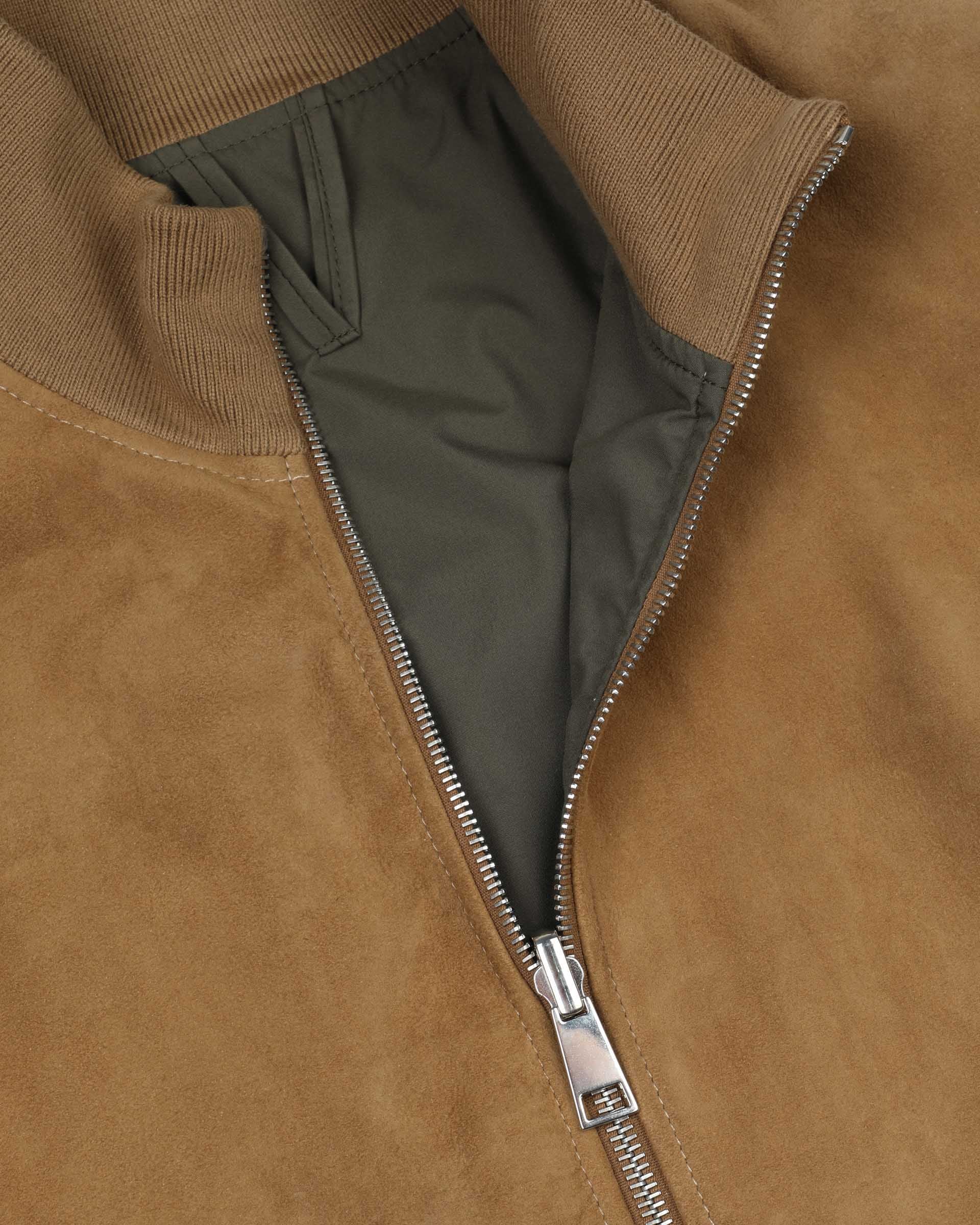 Giubbotto con zip reversibile in suede e tessuto waterproof. Verde - Arachide/Military