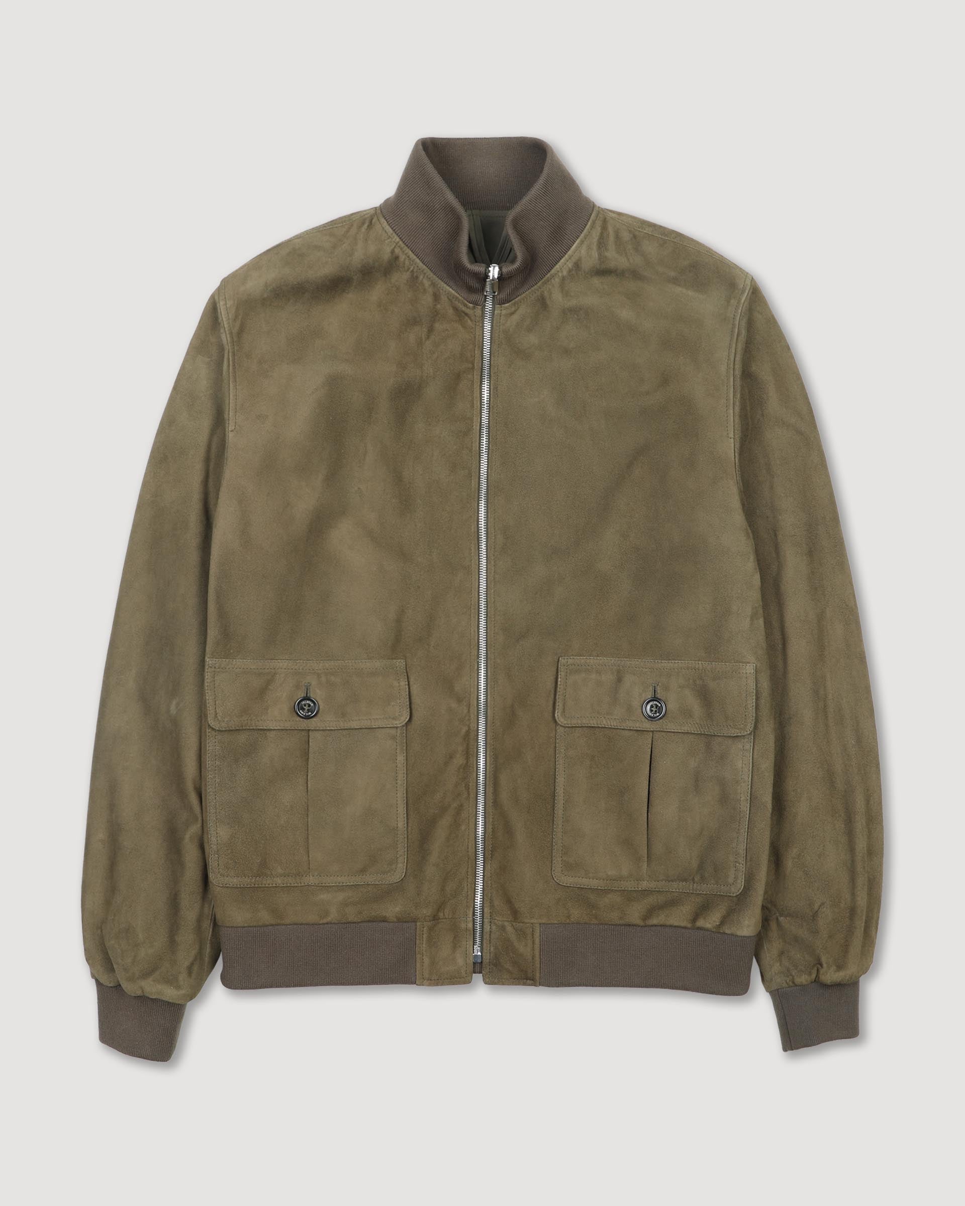 Giubbotto con zip reversibile in suede e tessuto waterproof. Verde - Muschio/Military