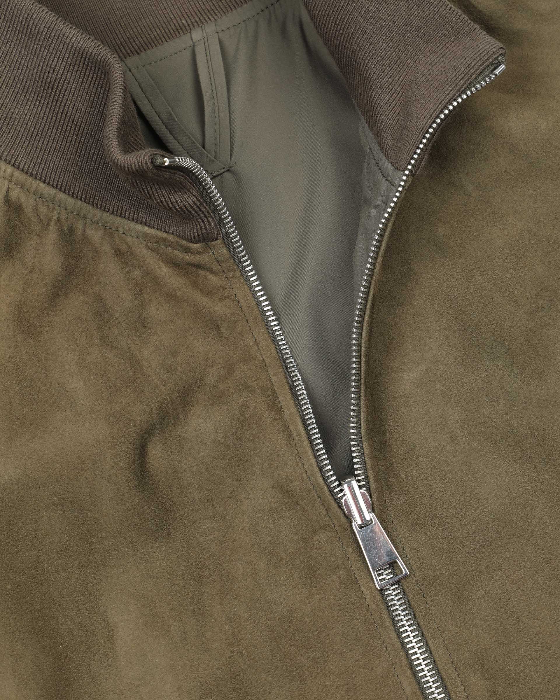 Giubbotto con zip reversibile in suede e tessuto waterproof. Verde - Muschio/Military