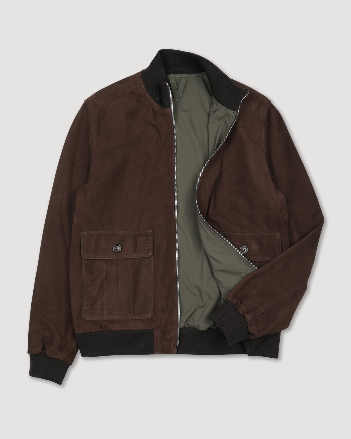 Giubbotto Valstarino reversibile in suede e tessuto tecnico waterproof. Marrone - Caffè/Militare