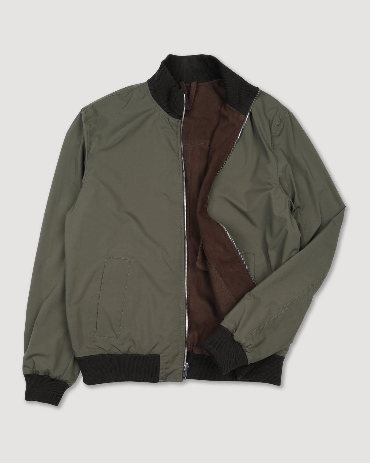Giubbotto Valstarino reversibile in suede e tessuto tecnico waterproof. Marrone - Caffè/Militare