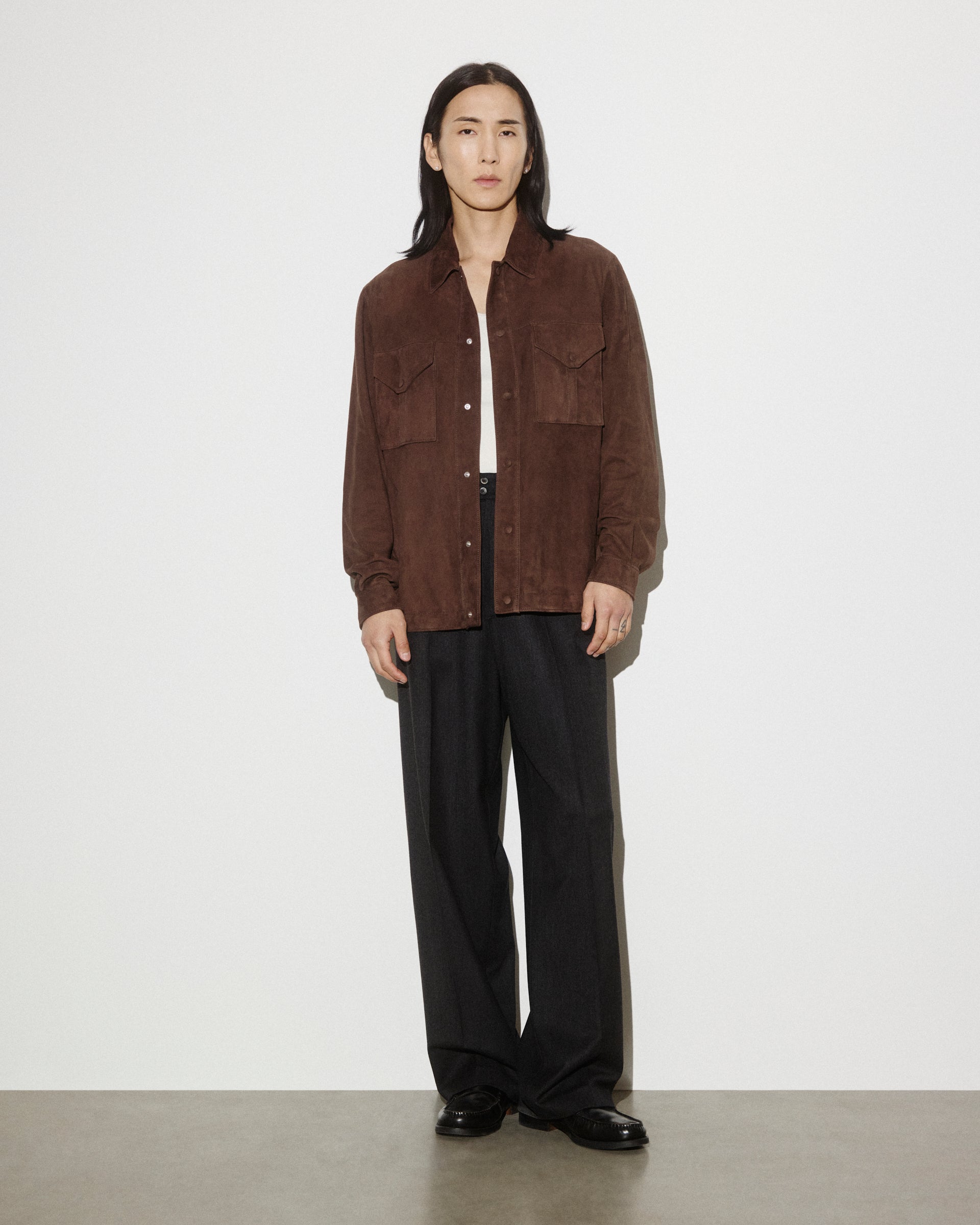 Overshirt Blackey in suede, sfoderata. Marrone - Caffè