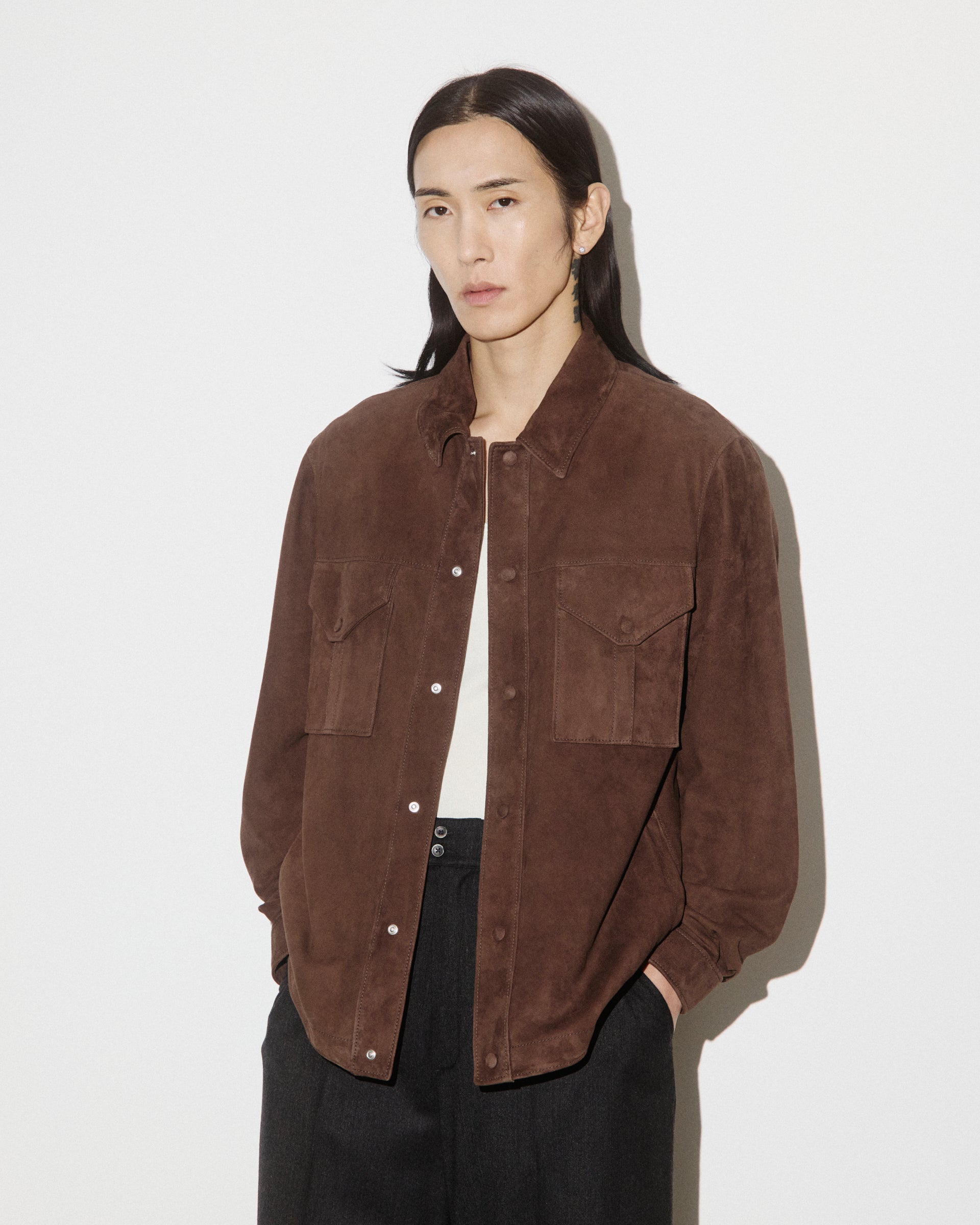 Overshirt Blackey in suede, sfoderata. Marrone - Caffè