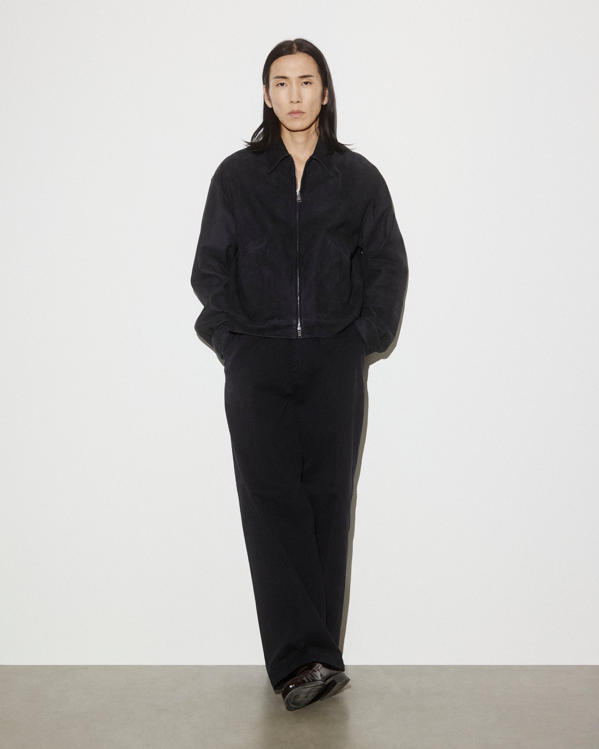 Giubbotto bomber Stan in suede sfoderato. Blu - Dark blue