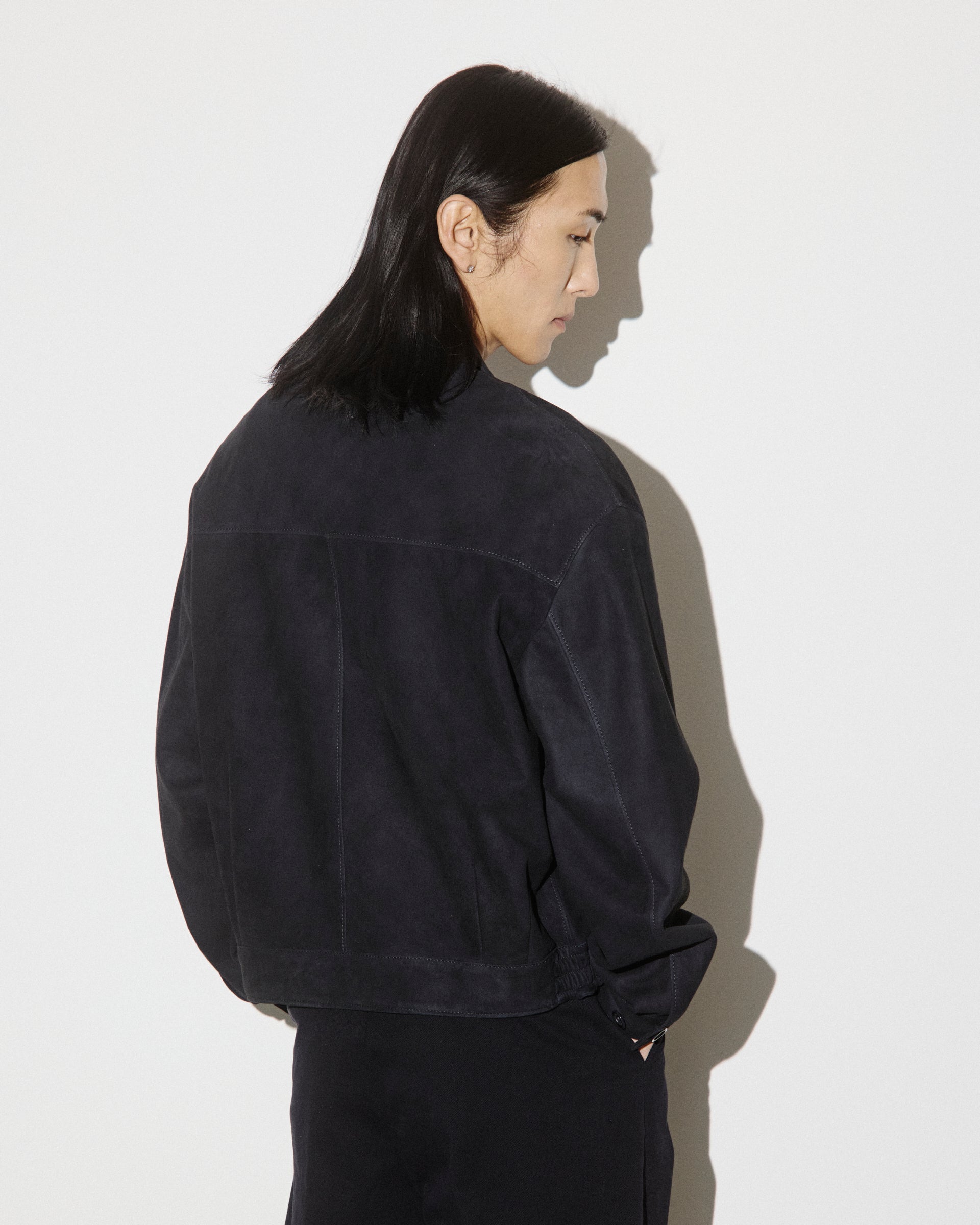 Giubbotto bomber Stan in suede sfoderato. Blu - Dark blue