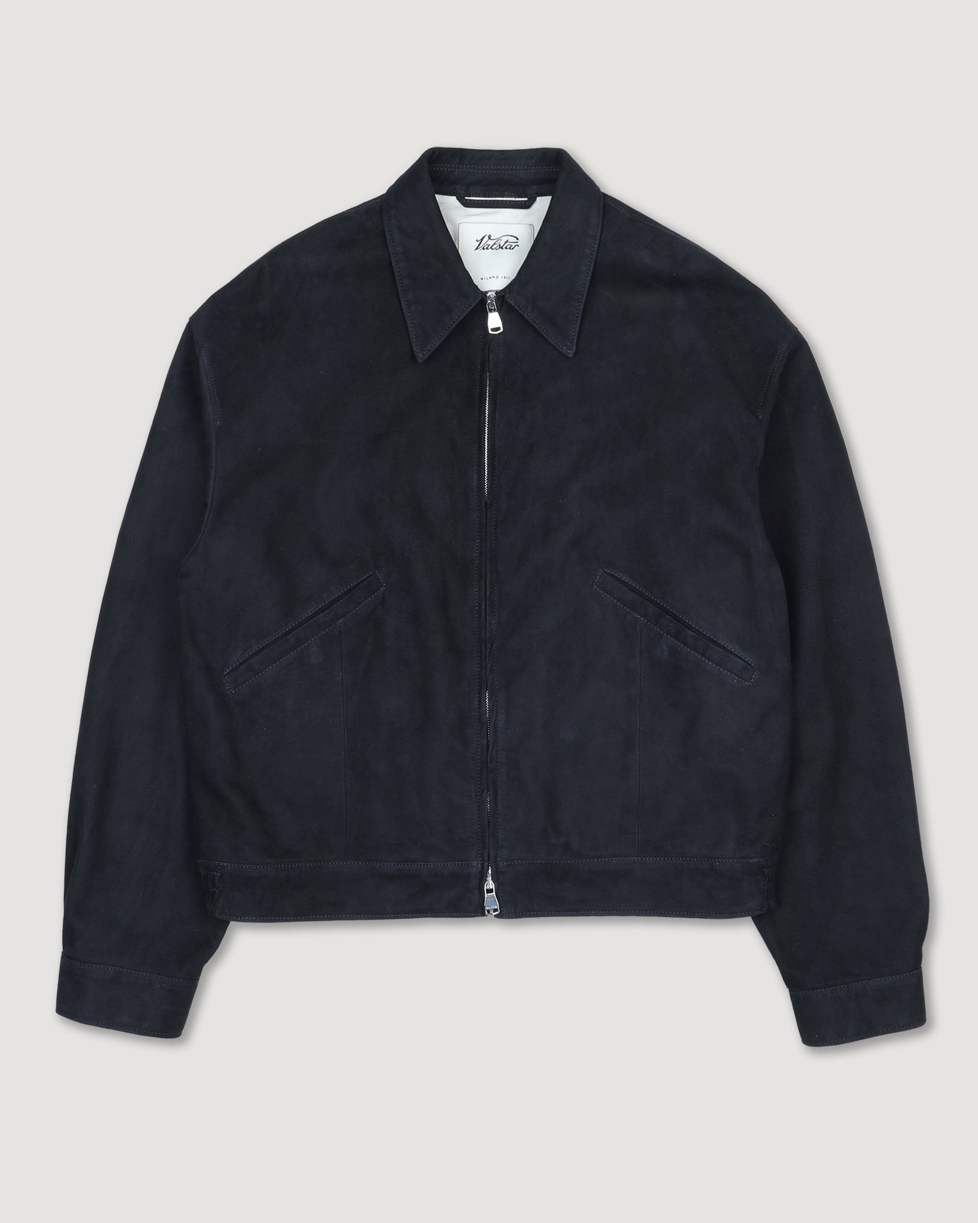 Giubbotto bomber Stan in suede sfoderato. Blu - Dark blue