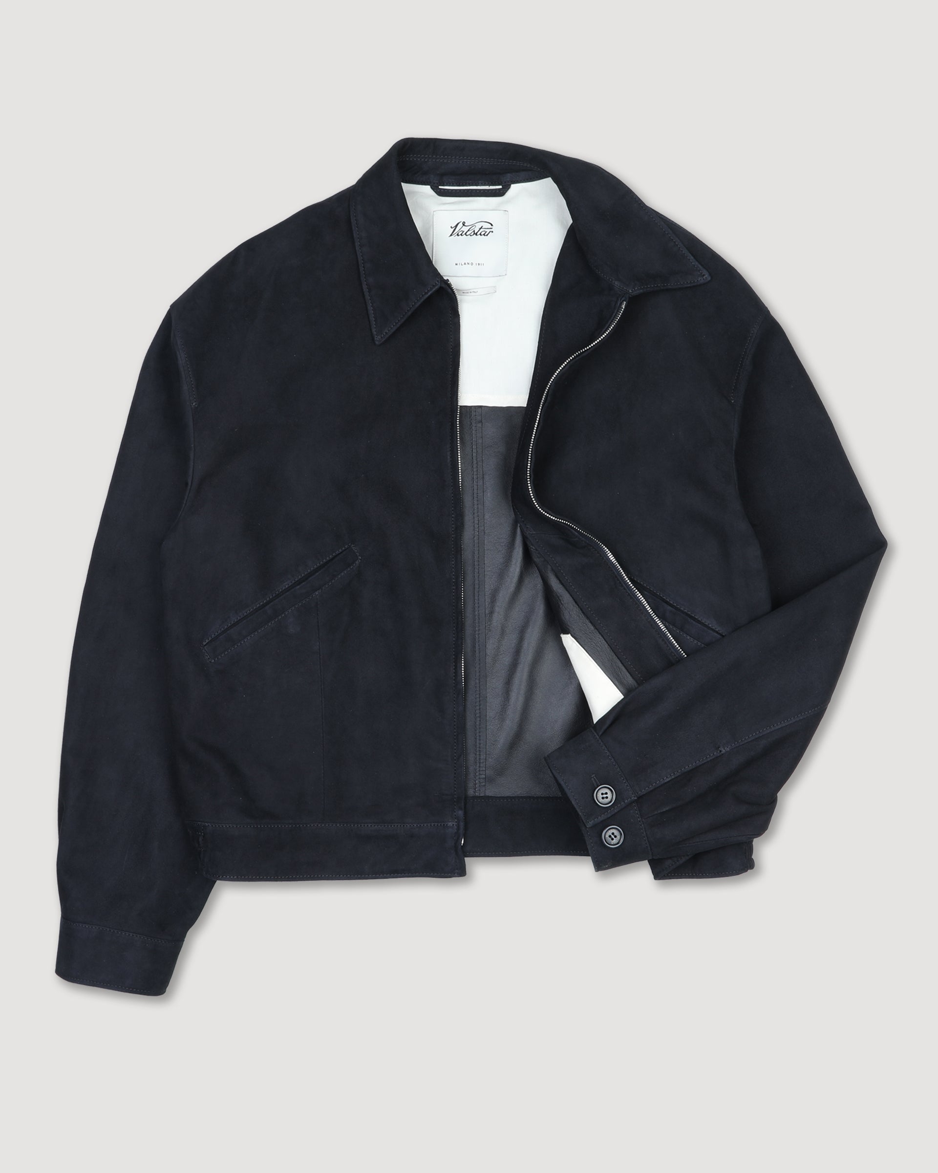Stan Bomber jacket in suede leather, unlined. Blue - Dark blue