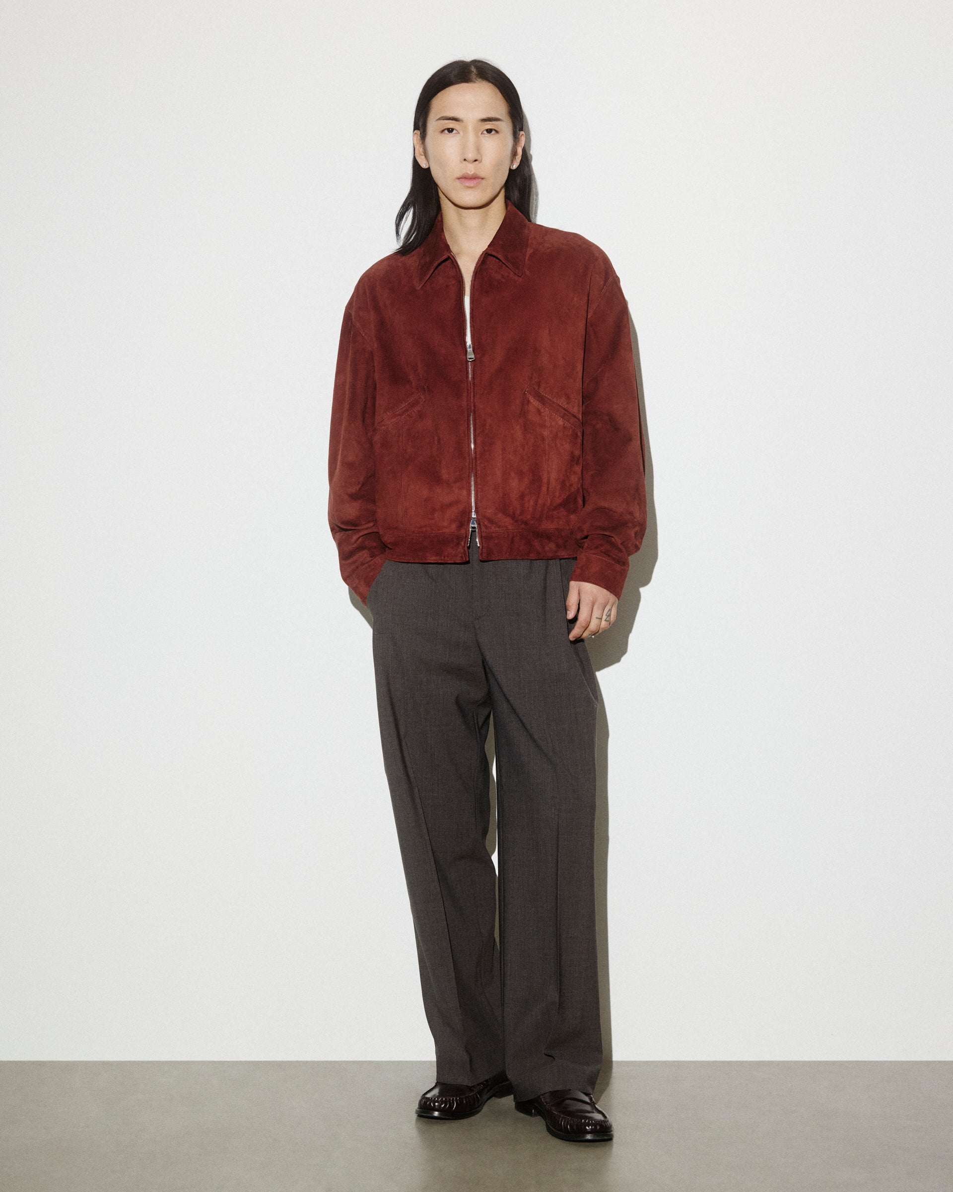 Giubbotto bomber Stan in suede sfoderato. Arancione - Ruggine