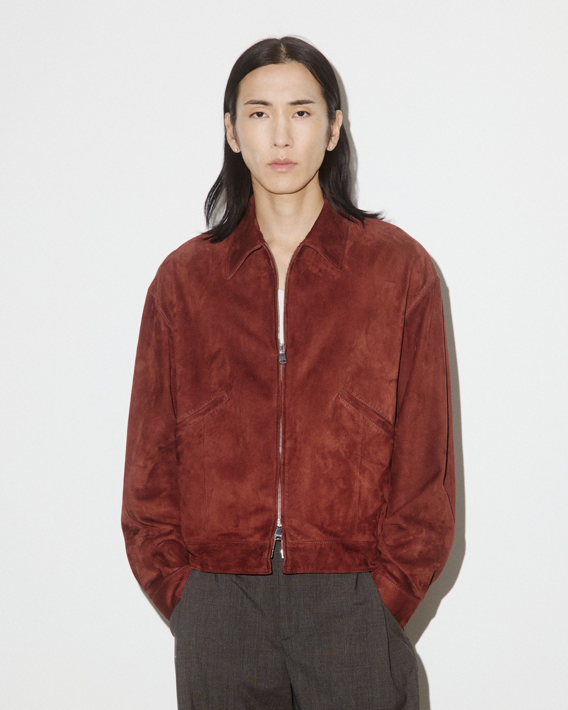 Giubbotto bomber Stan in suede sfoderato. Arancione - Ruggine