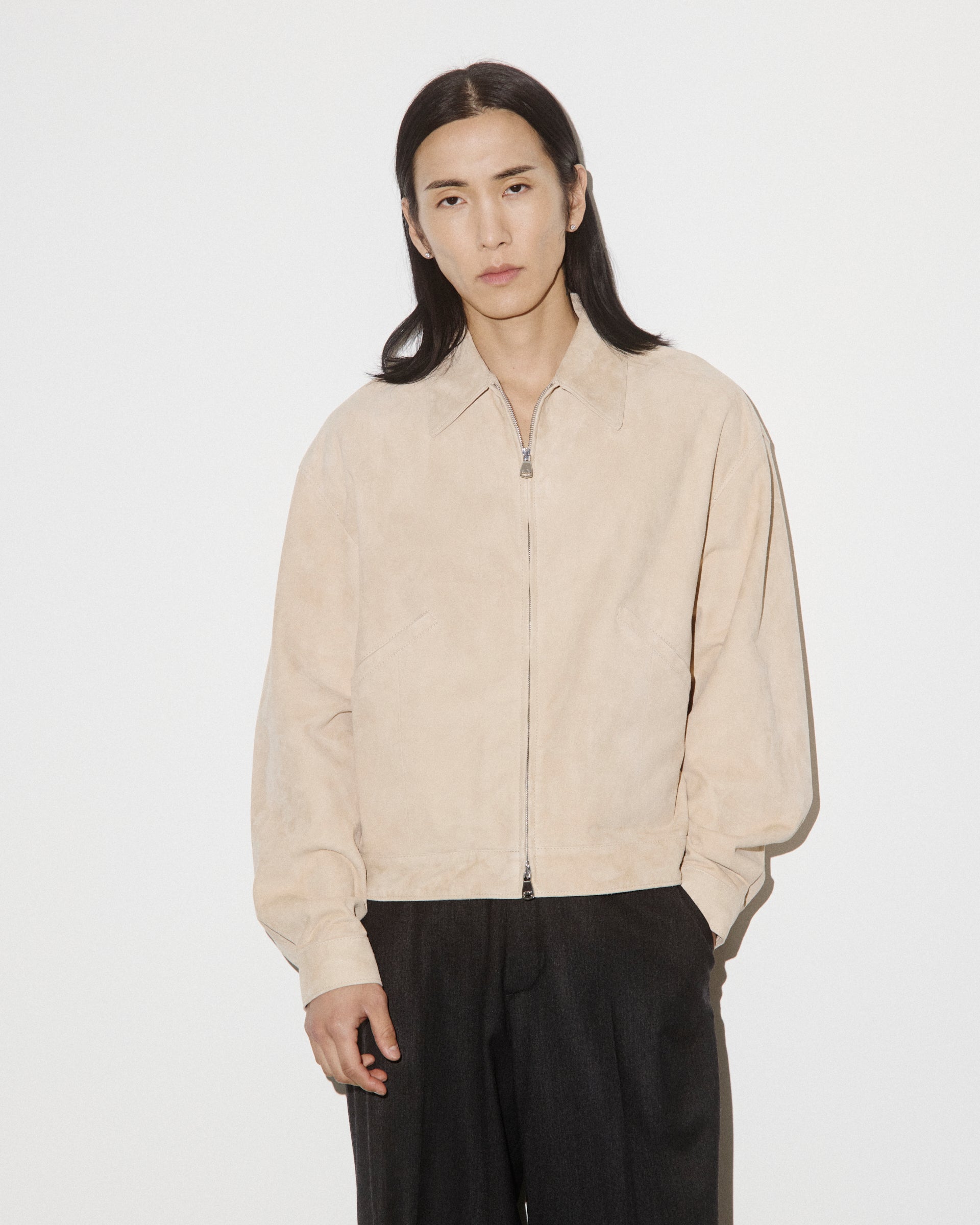Stan Bomber jacket in suede leather, unlined. Beige - Sisal