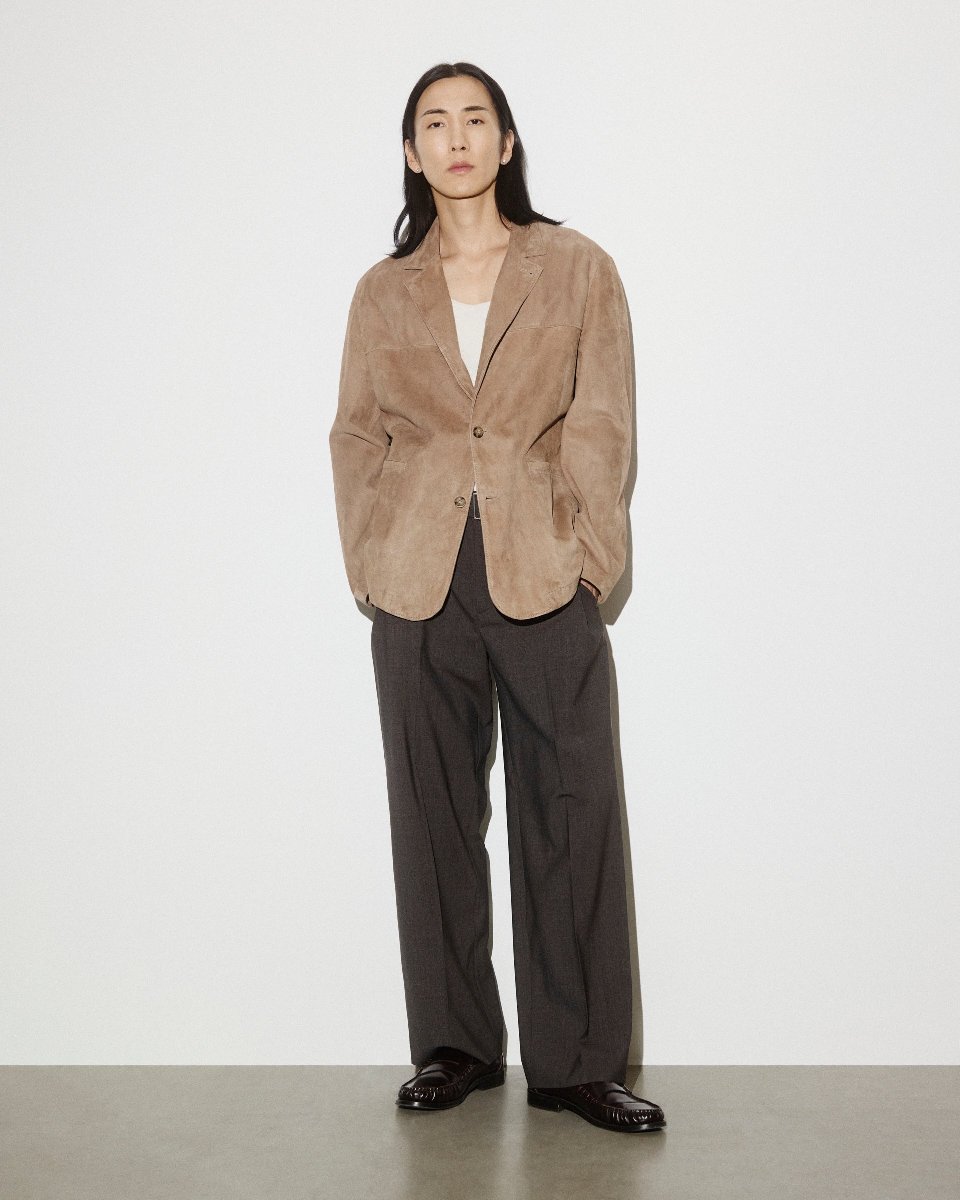 Blazer Miller in suede, sfoderato.. Beige - Grege