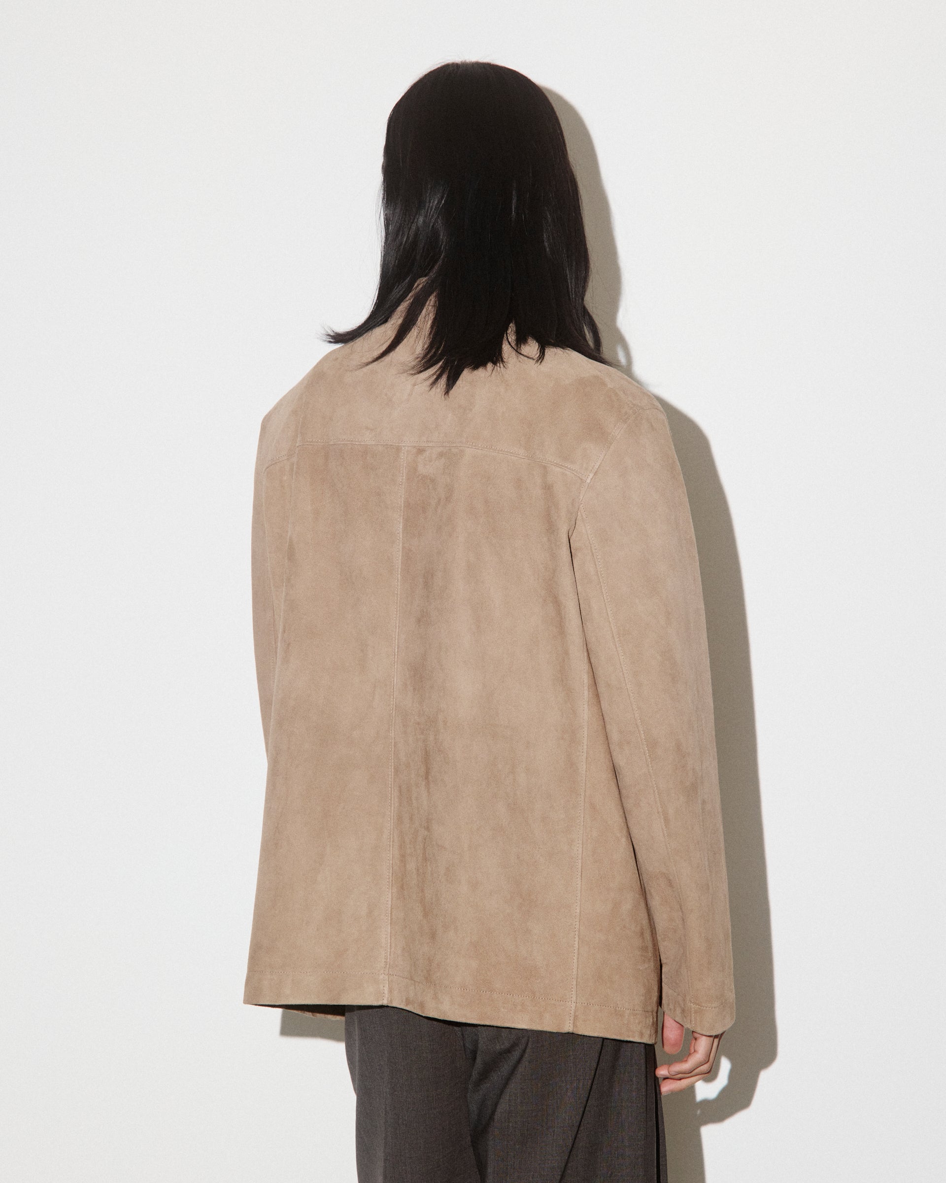 Blazer Miller in suede, sfoderato.. Beige - Grege