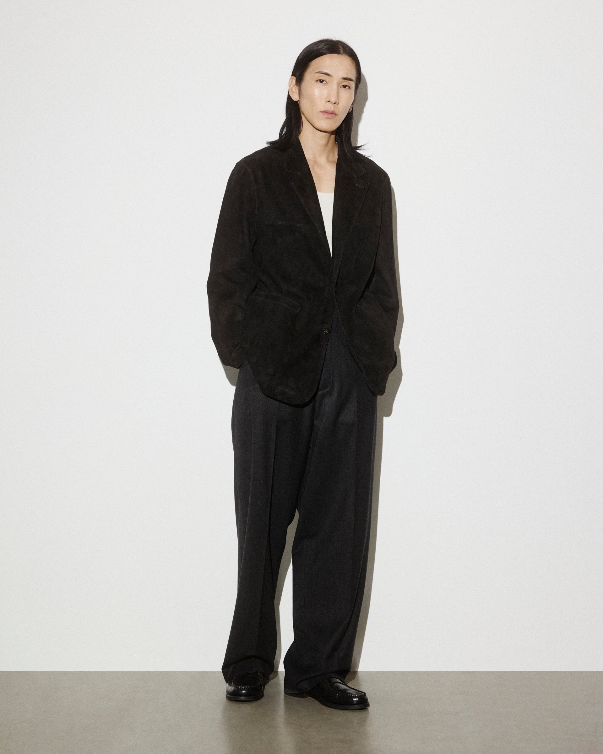 Blazer Miller in suede, sfoderato. Nero - Black