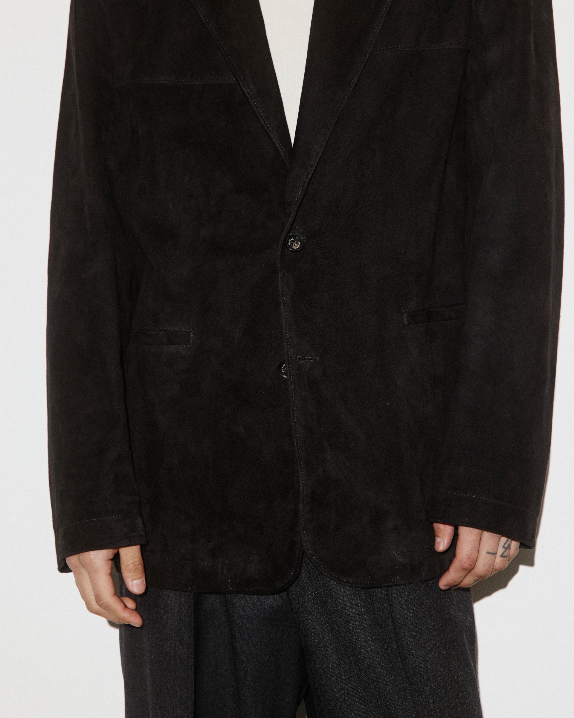 Blazer Miller in suede, sfoderato. Nero - Black