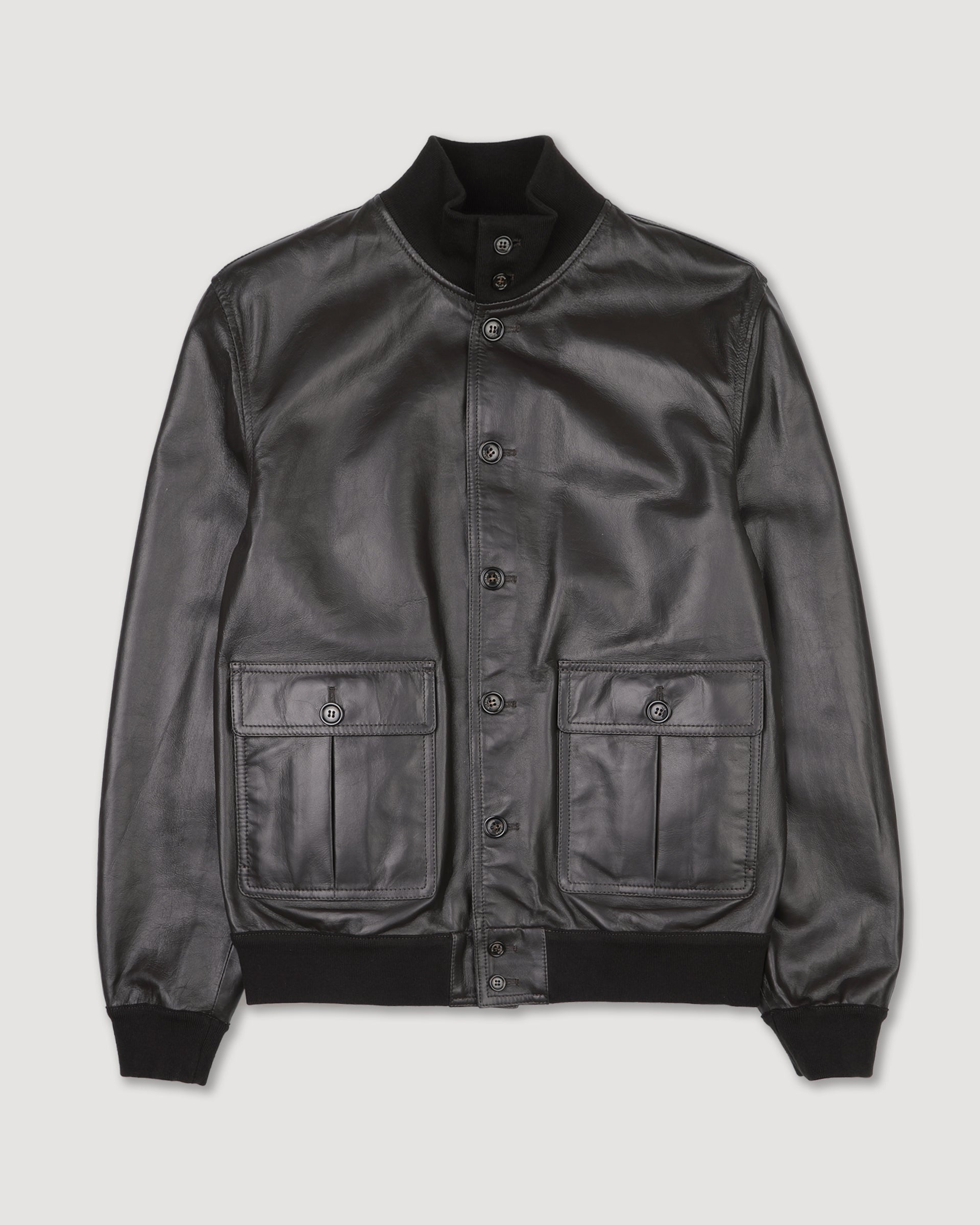 UOMO-GIUBBOTTO (VALSTARINO) COLLO ALTO CON BOTTONI E TASCHE APPLICATE IN NAPPA SFODERATO, COLLO POLSI E FONDO SMACCHINATI - Caffè