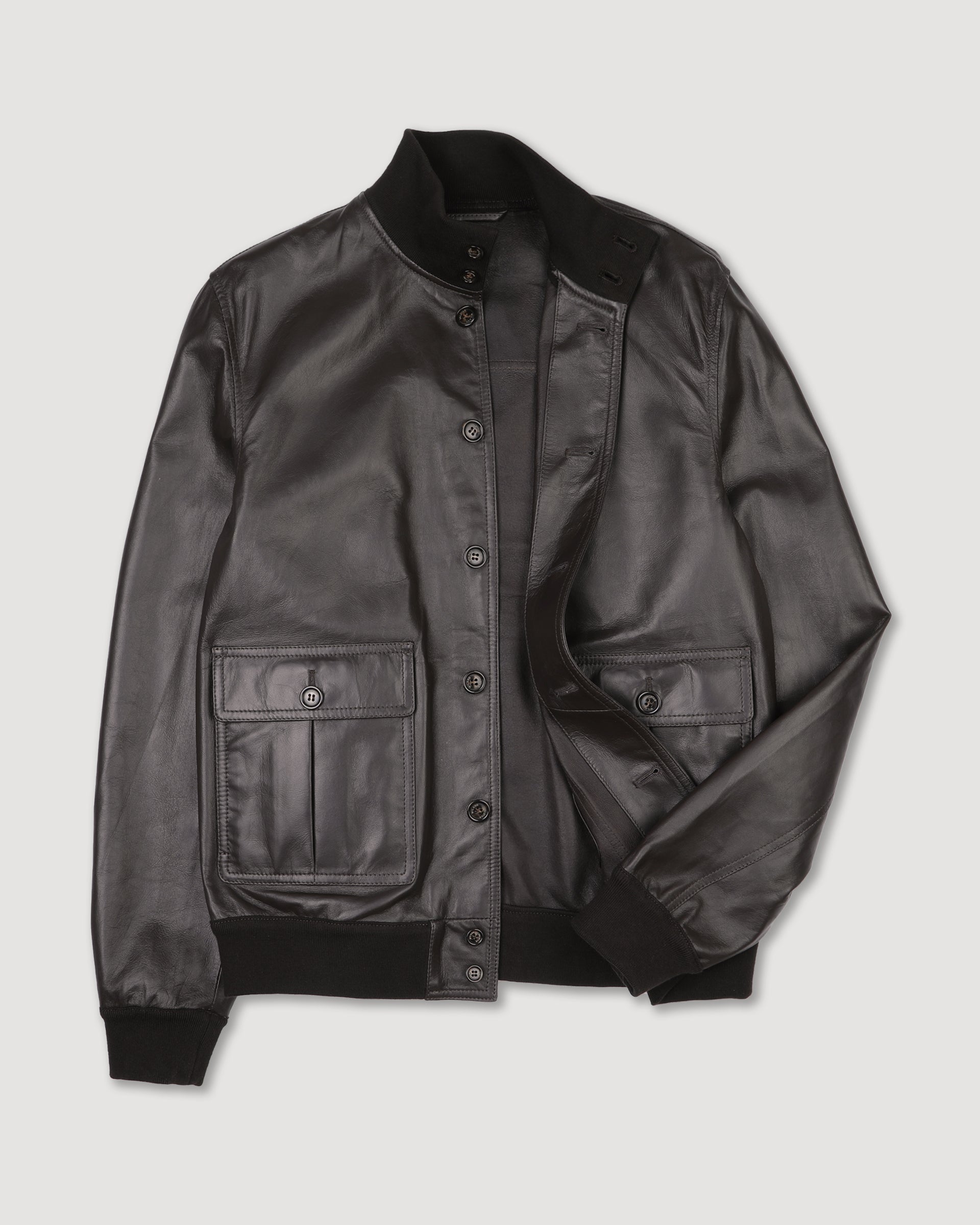 UOMO-GIUBBOTTO (VALSTARINO) COLLO ALTO CON BOTTONI E TASCHE APPLICATE IN NAPPA SFODERATO, COLLO POLSI E FONDO SMACCHINATI - Caffè