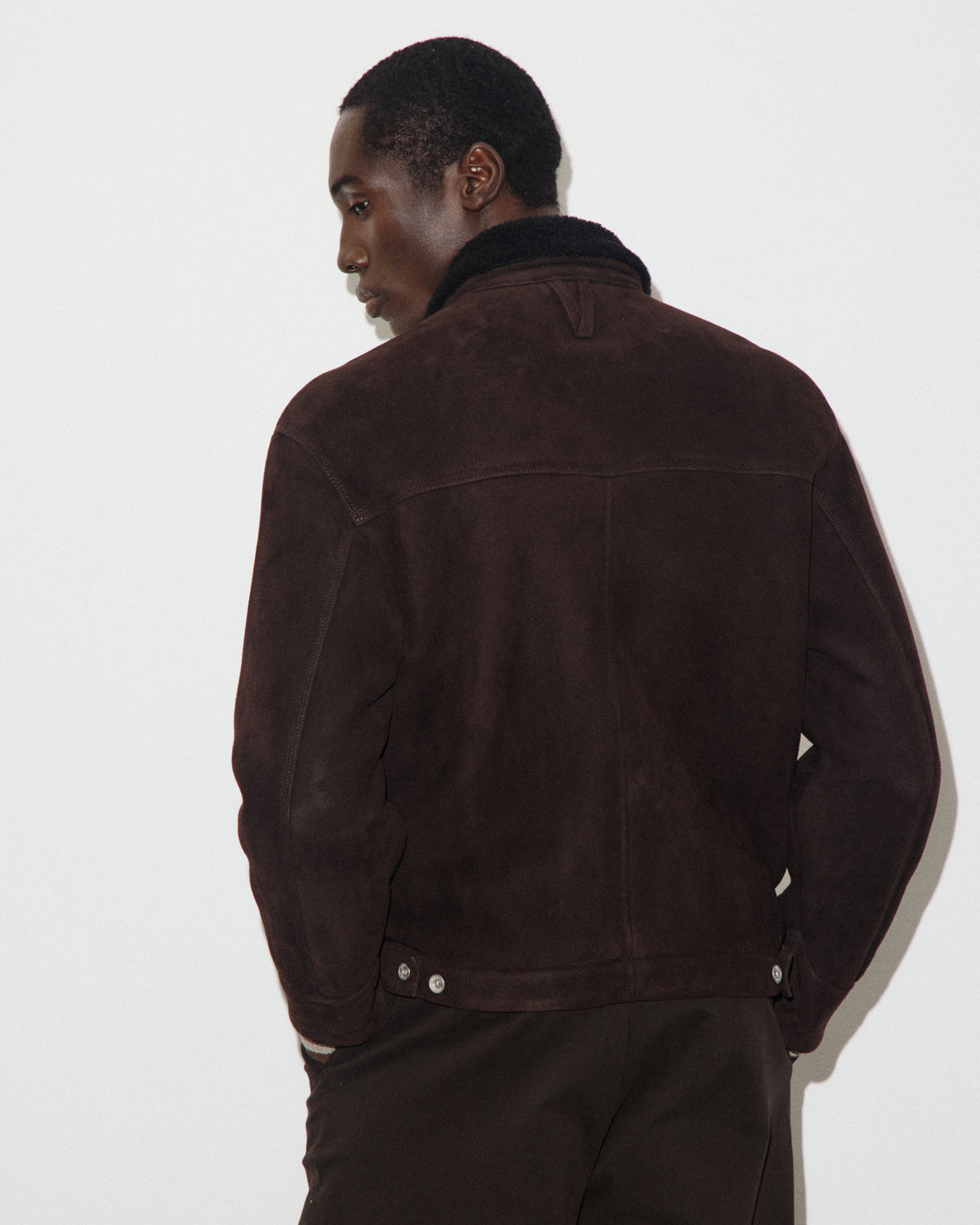Zip jacket Henry in montone suede. Marrone - Testa di moro/Moro scuro