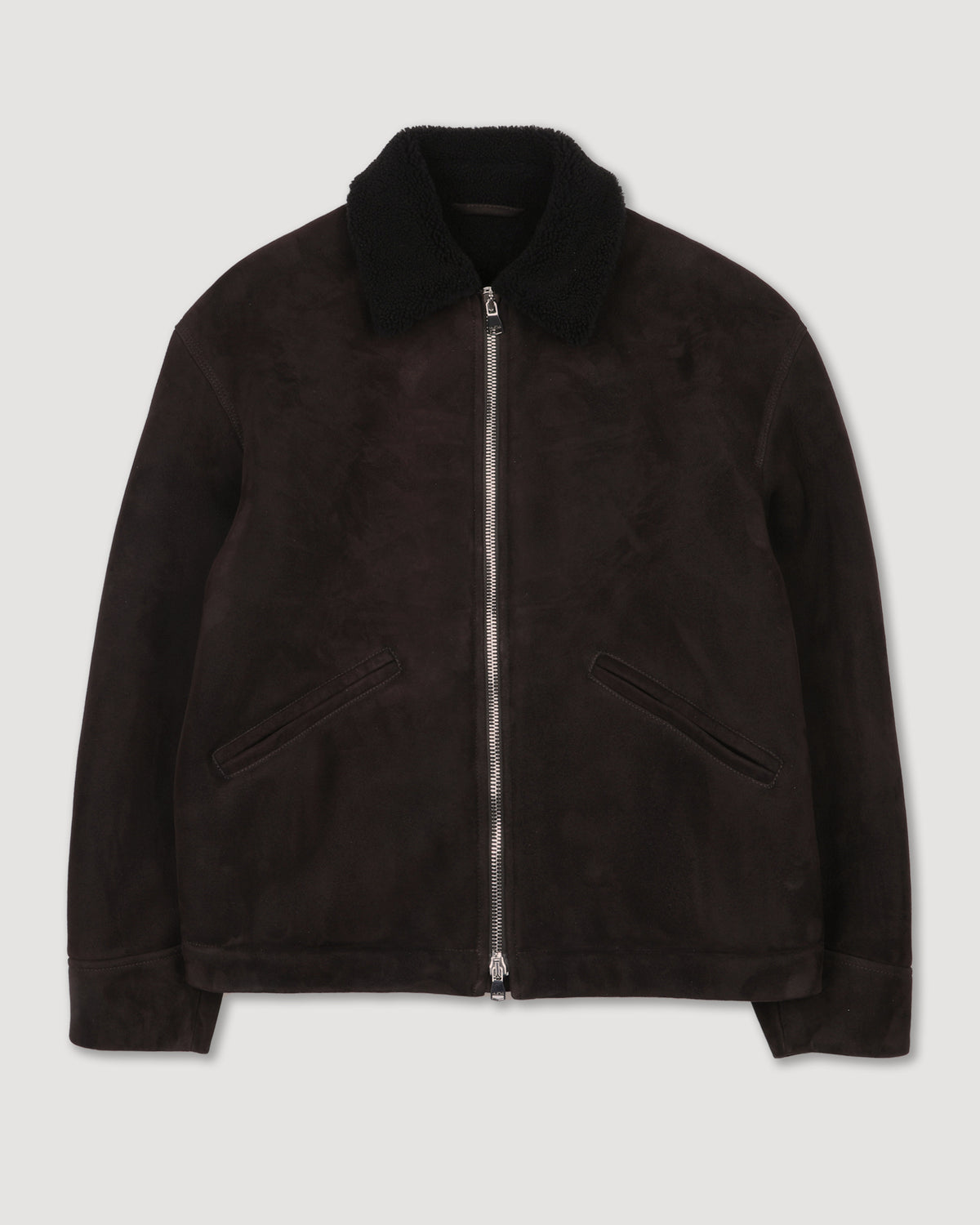 Zip jacket Henry in montone suede. Marrone - Testa di moro/Moro scuro