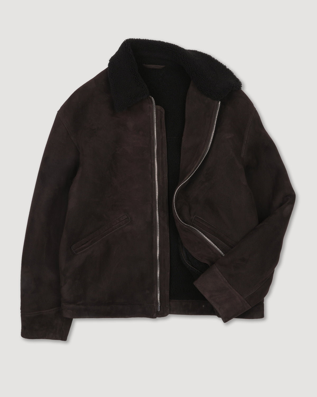 Zip jacket Henry in montone suede. Marrone - Testa di moro/Moro scuro