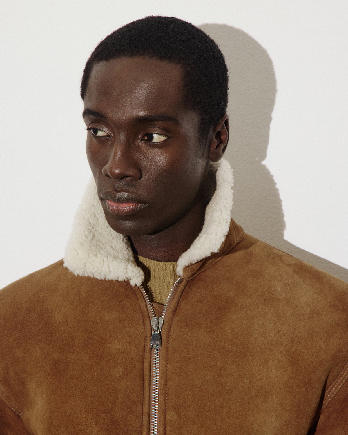Zip jacket Henry in montone suede. Marrone - Sandal/Naturale